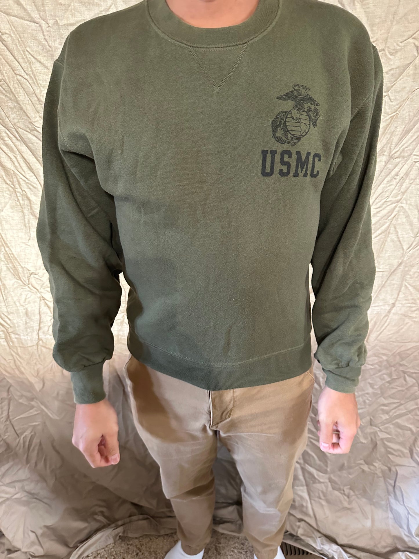 Men’s soffe size small Usmc marine corps pullover athletic sweater darker green