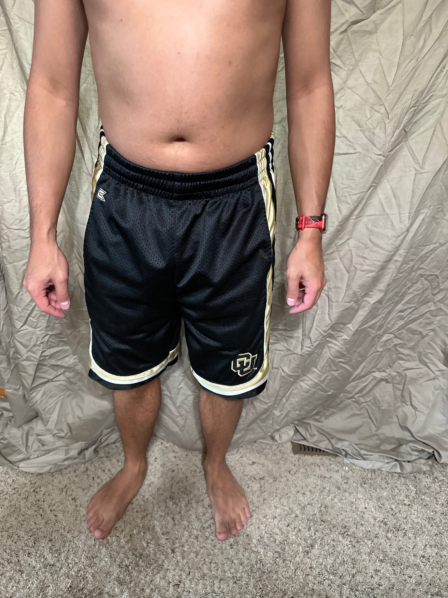 University of Colorado black and gold colosseum size small basketball shorts with pockets