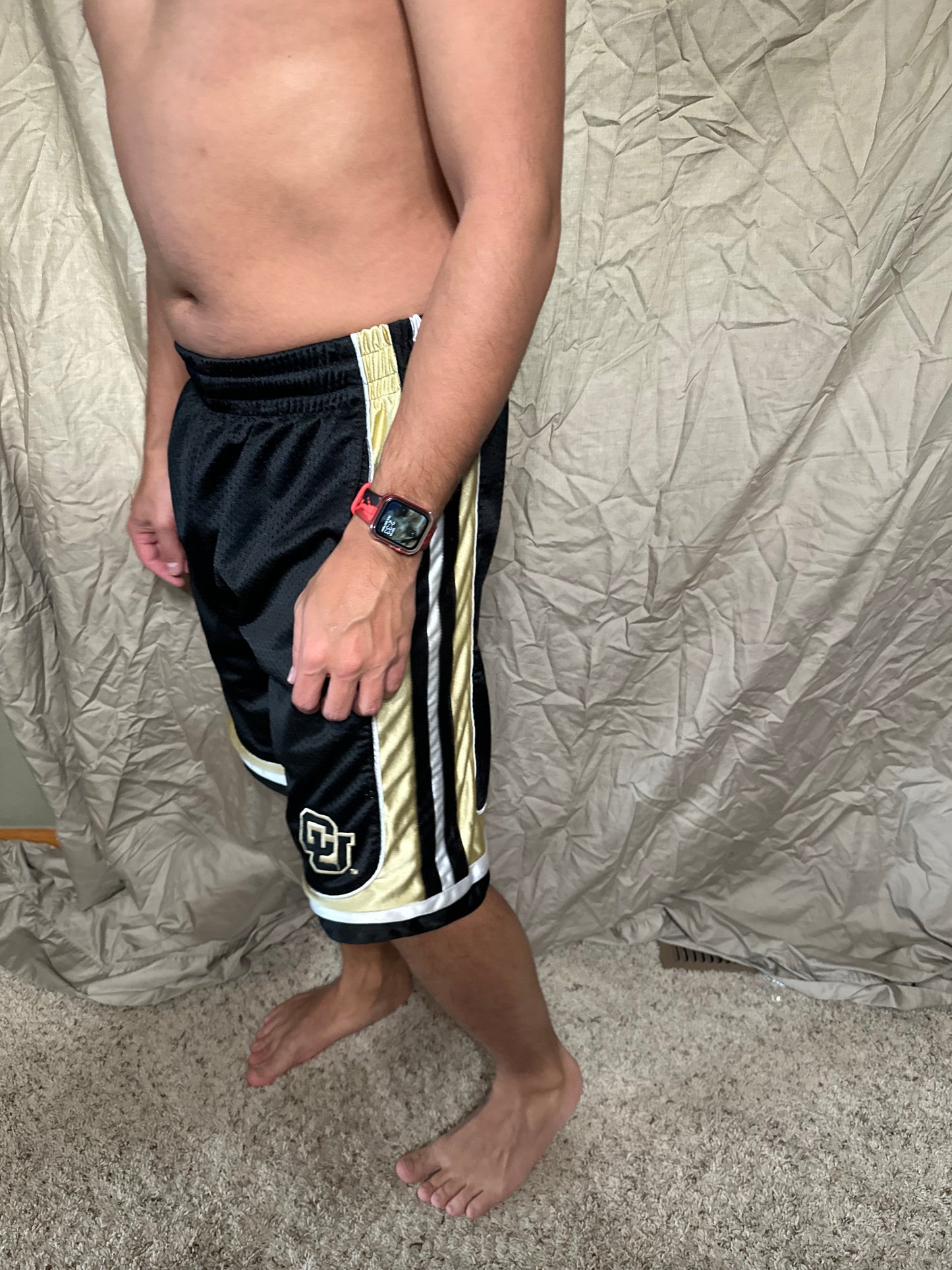 University of Colorado black and gold colosseum size small basketball shorts with pockets
