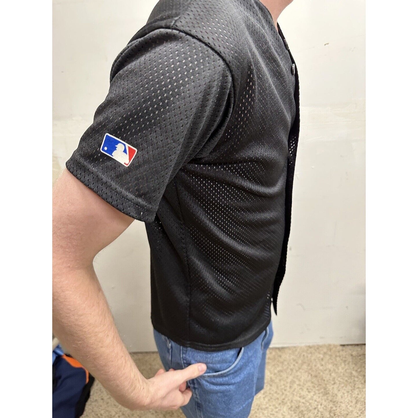 teen large black baseball jersey little league white sox team mlb majestic