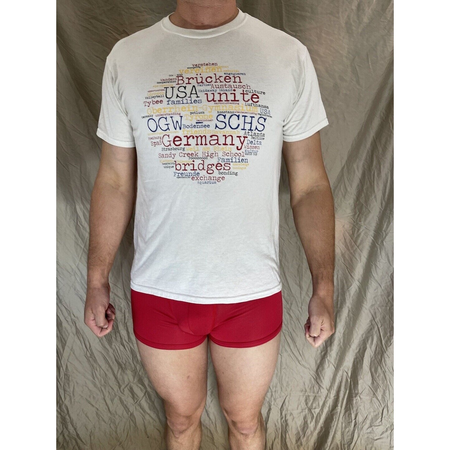 men's jerzees white medium german words t-shirt short sleeve Sandy Creek High
