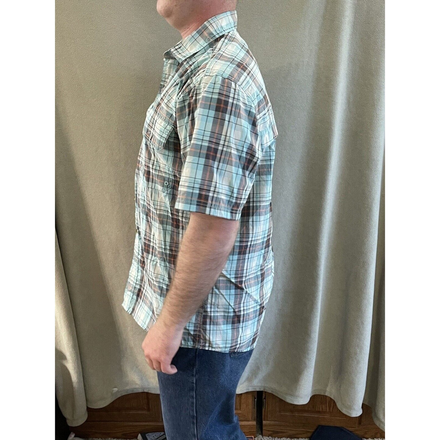 G.H. Bass & Co Mens Short Sleeve Blue / green Plaid Shirt Size L Large