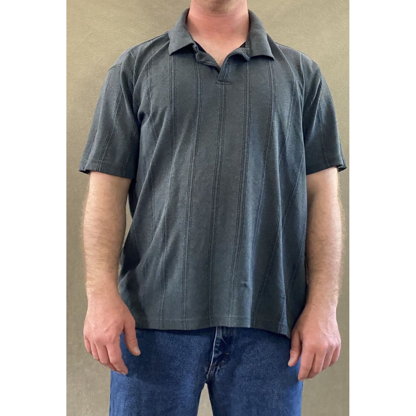 AXIST Men's XXL Dark Gray Stripes Knit Polyester-Cotton Polo Shirt