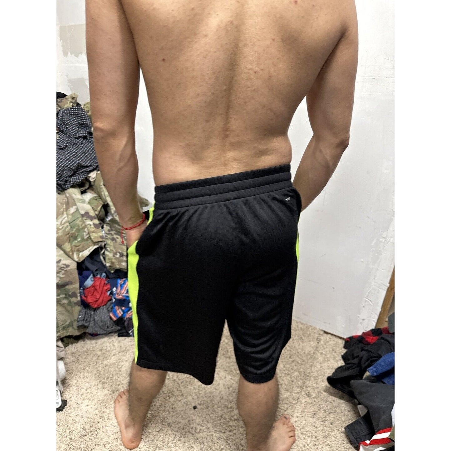 Men’s Black And Neon Yellow Xersion Medium Athletic Shorts With Pockets
