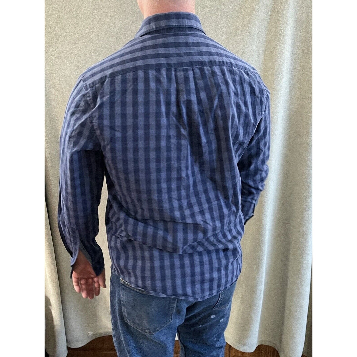 US Polo Assn men long slv Plaid BLUE Button-Front SHIRT stretch cotton