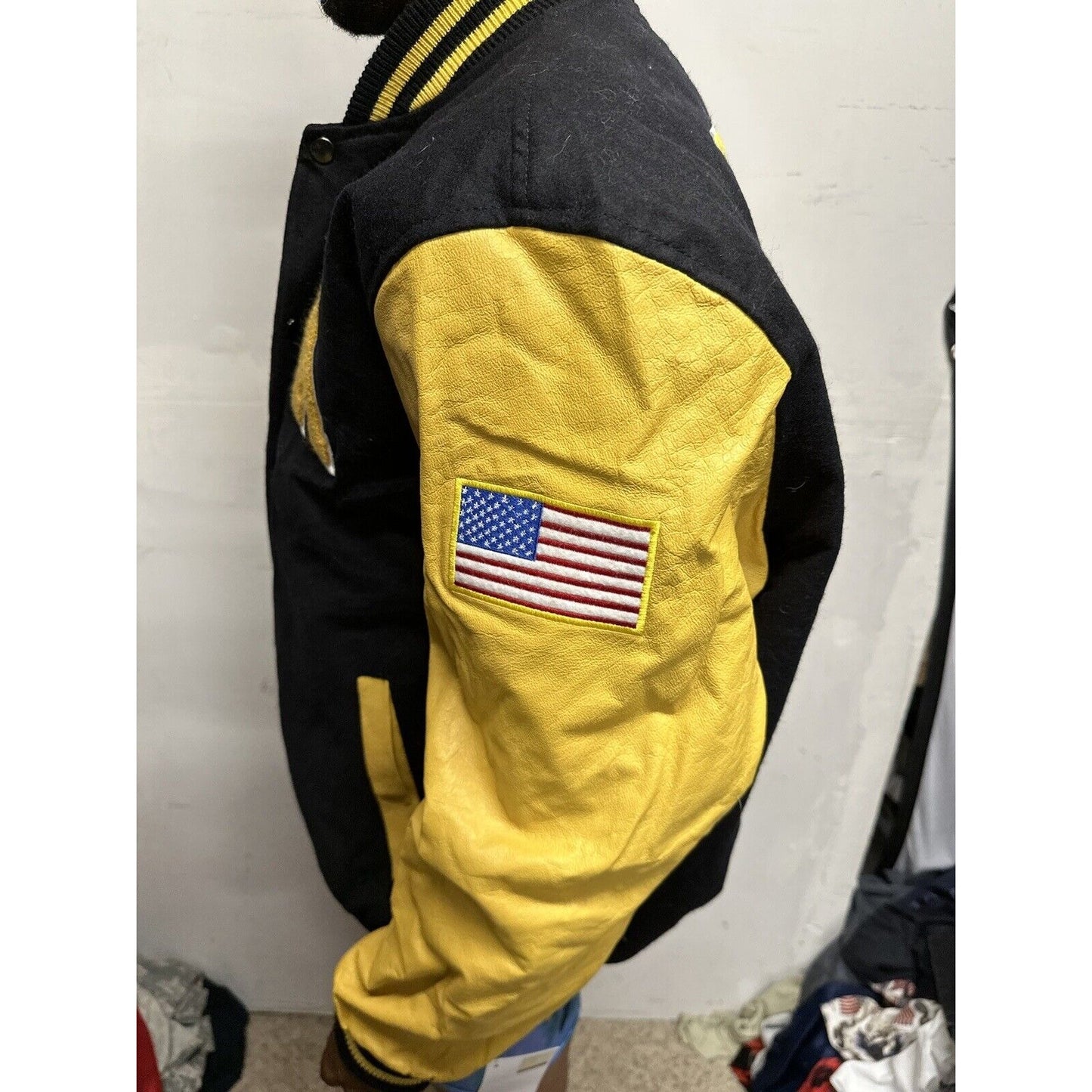 Men’s 2XL JWM Us Army Varsity Style Leather Wool Snap Up Jacket