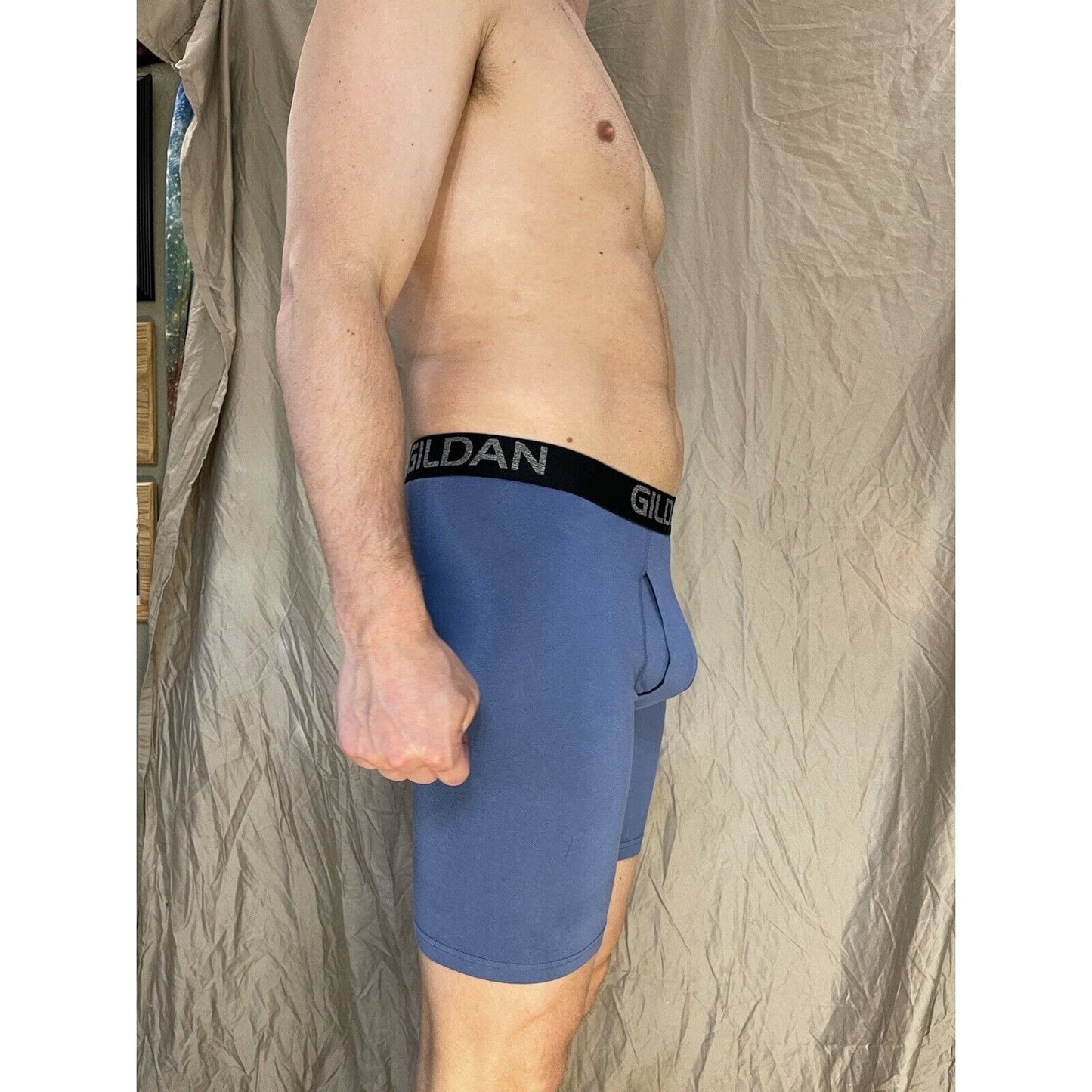 men's gildan medium blue 5% spandex compression boxer briefs