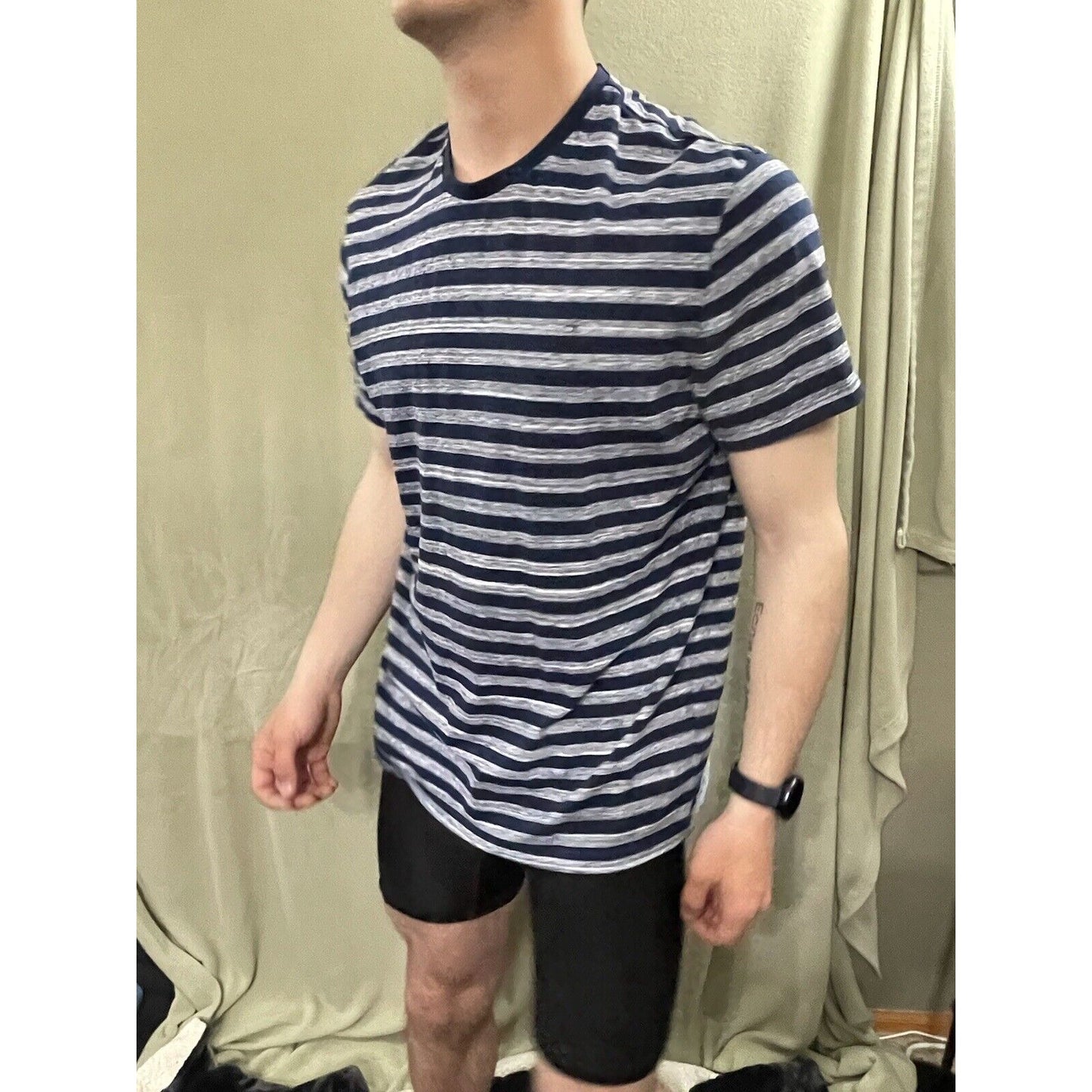 Vintage Calvin Klein Striped T-Shirt Blue White Navy Stripes Size Large