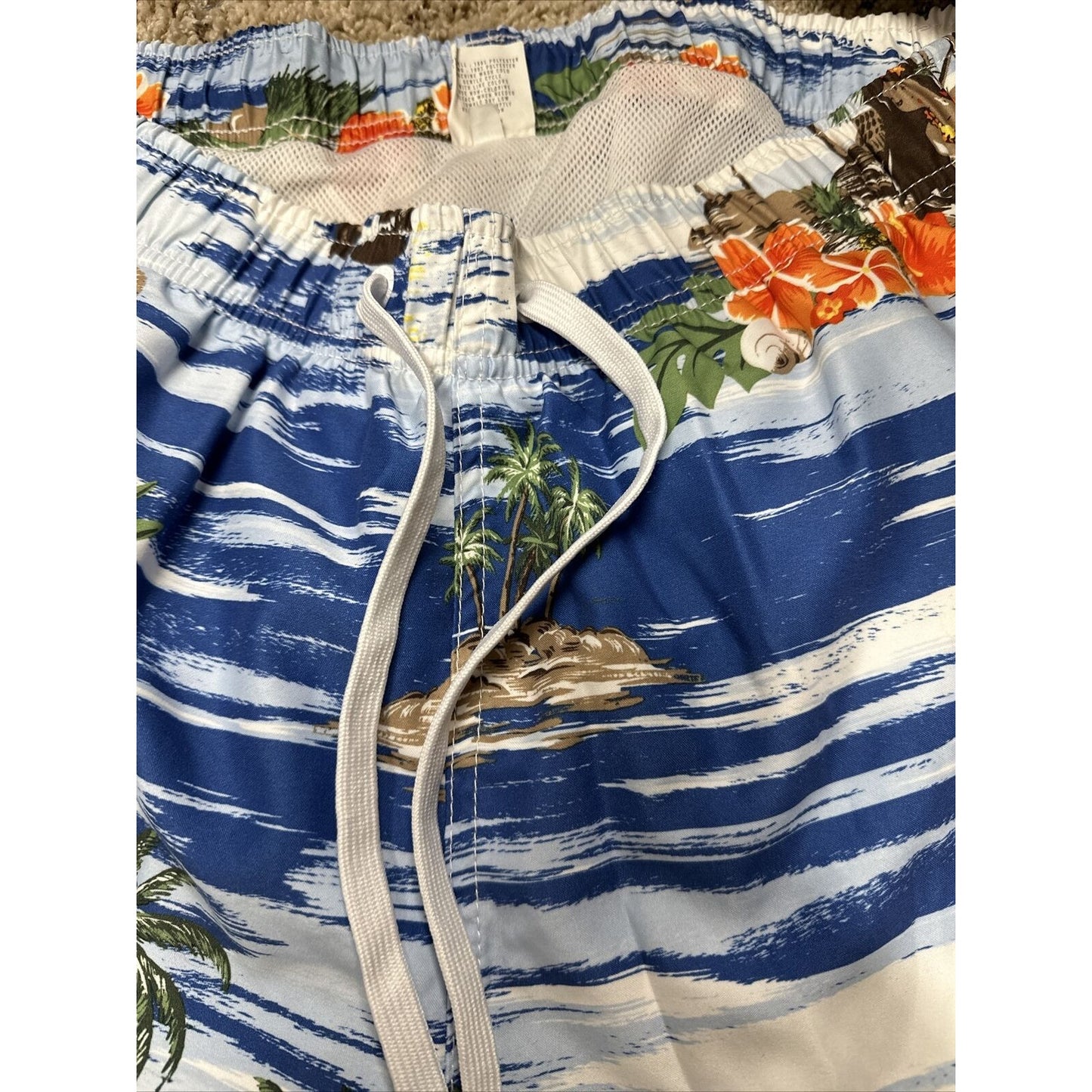 men’s merona medium hawaii bathing suit swim trunks blue