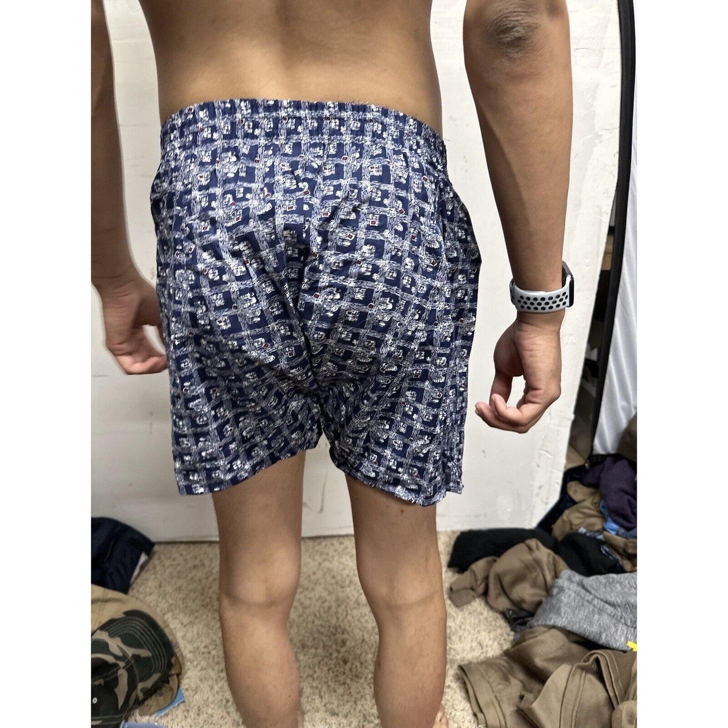 Men’s Small Fruit Of The Loom Blue Plaid Box Design Boxer Shorts