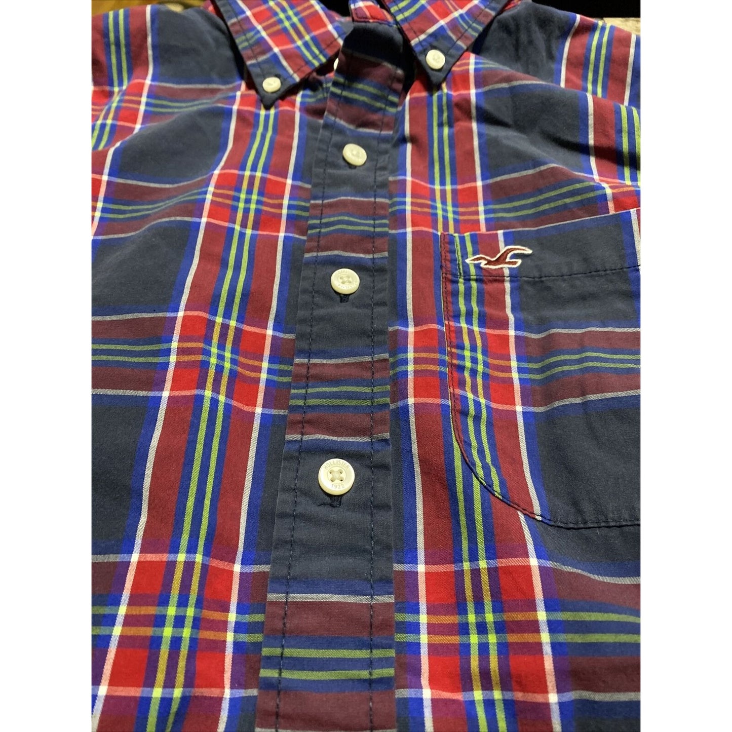 Hollister Men’s Large Blue Red Plaid Cotton Button-down Long Sleeves