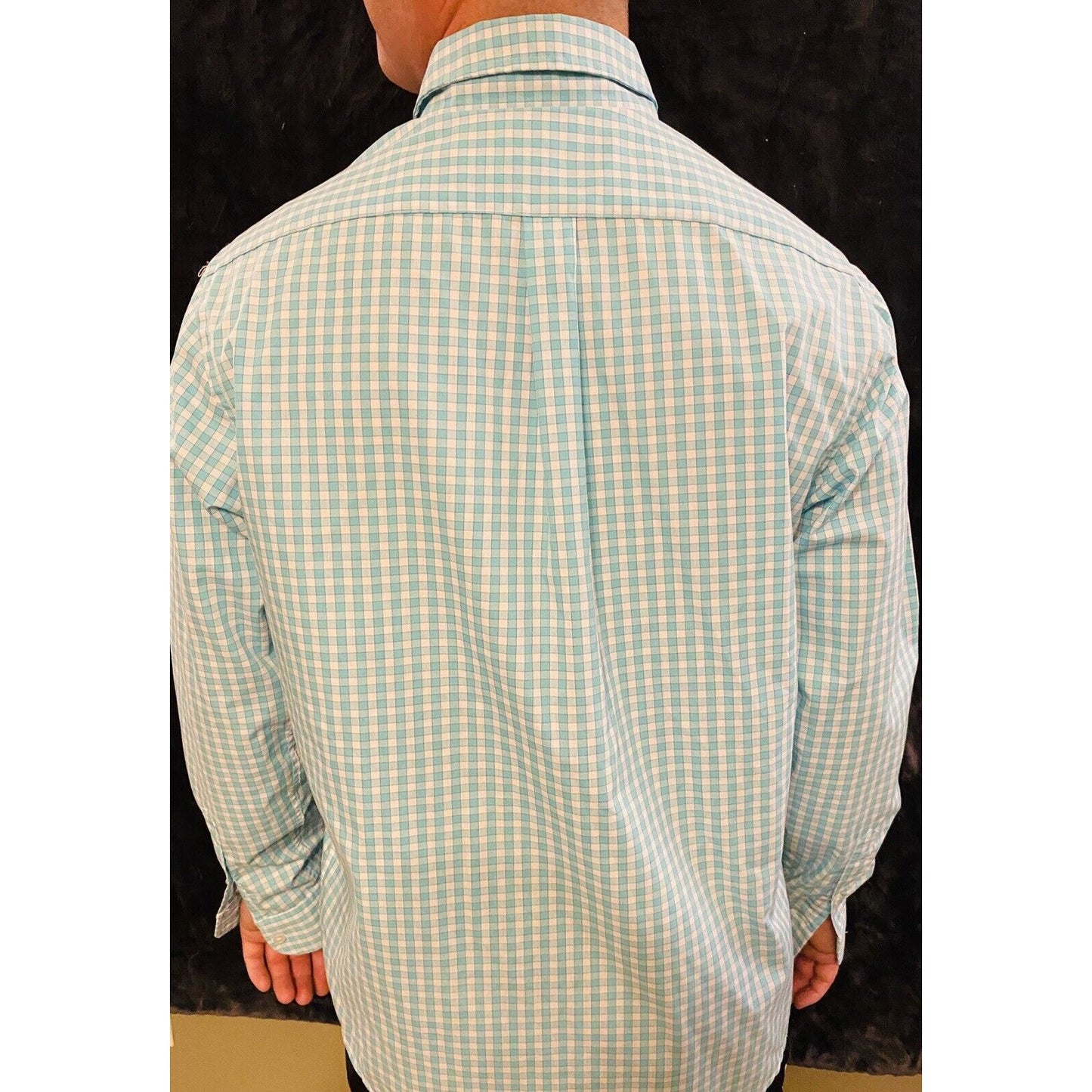 Dockers Men's Torqouise Checkered Long Sleeve Button up Casual Dress Shirt L