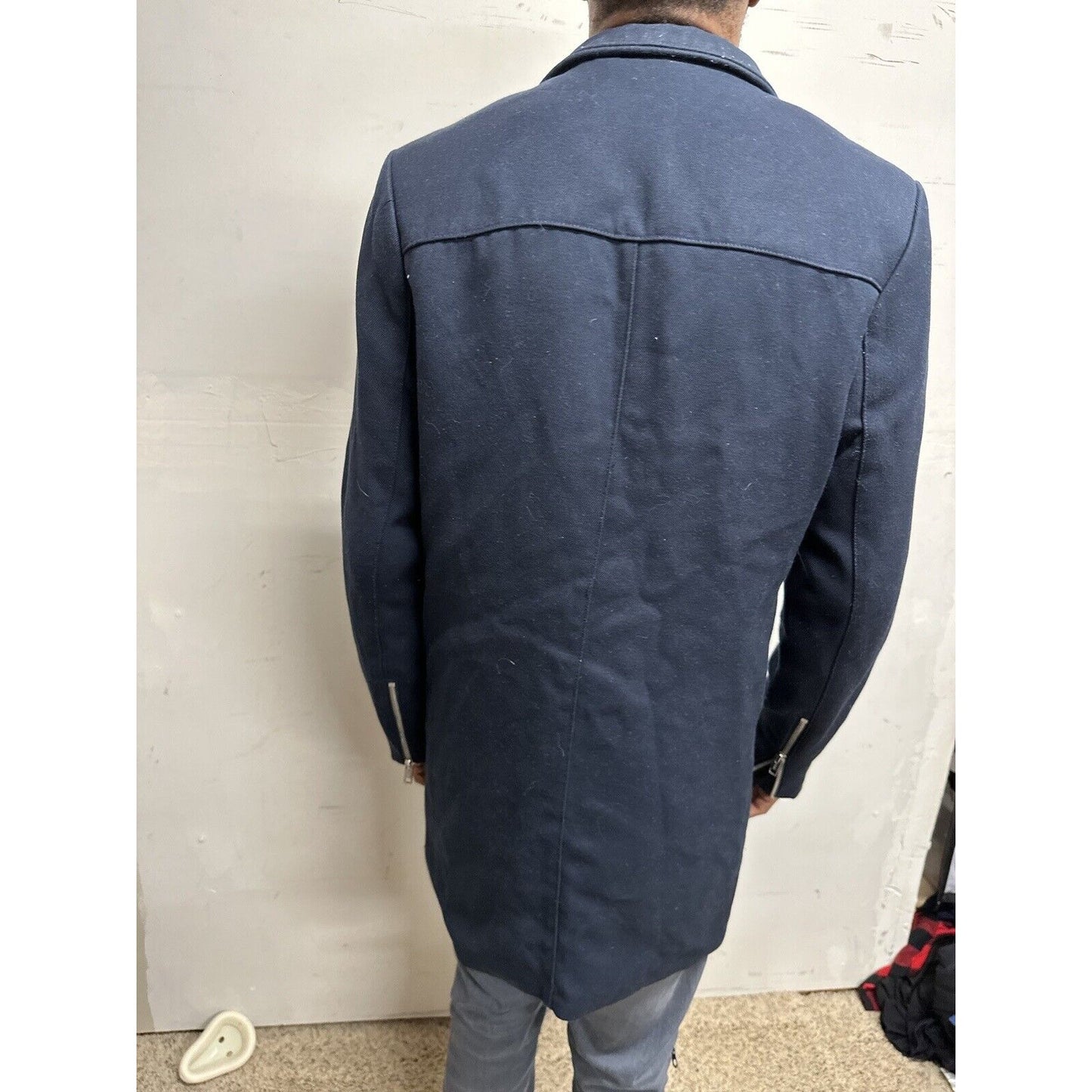 Men’s Dark Blue H&M 38R Zip Up And Snap Jacket Poly & Viscose