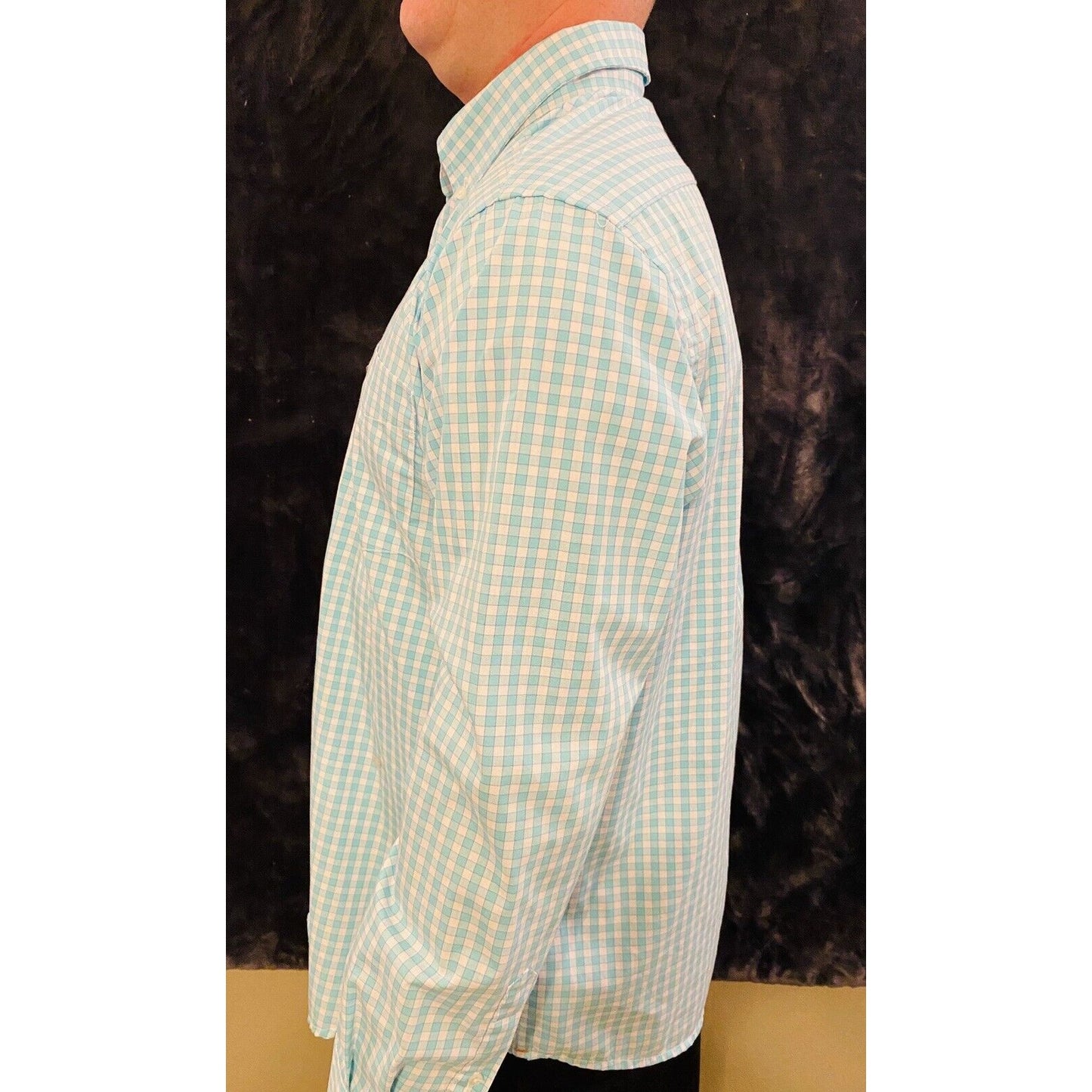 Dockers Men's Torqouise Checkered Long Sleeve Button up Casual Dress Shirt L