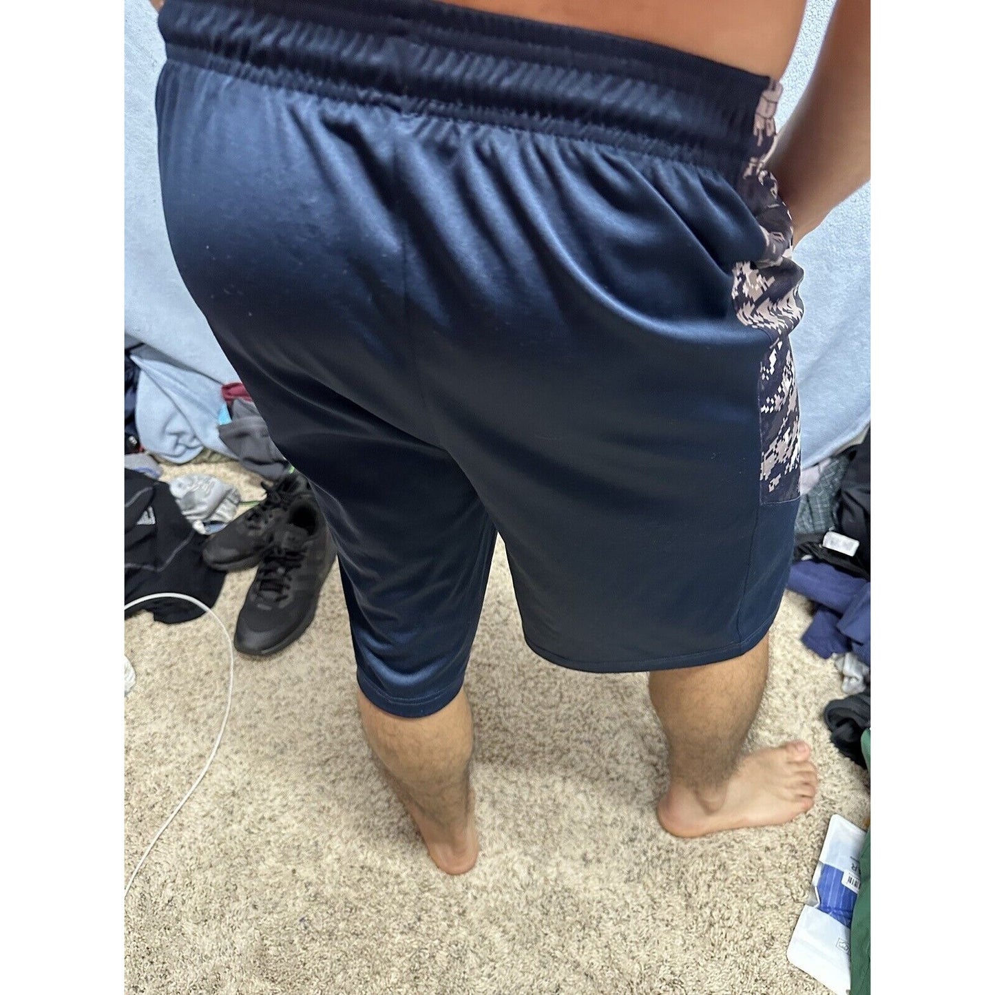 Men’s Badger Sport Small Dark Blue Camo Athletic Shorts With Pockets