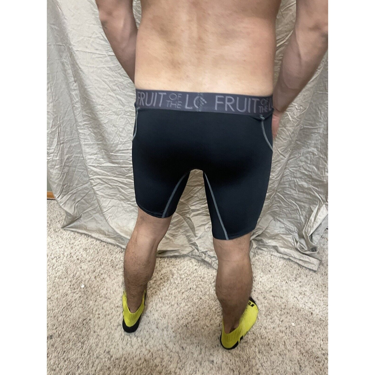 men's fruit of the loom black compression boxer shorts breathable performance XL
