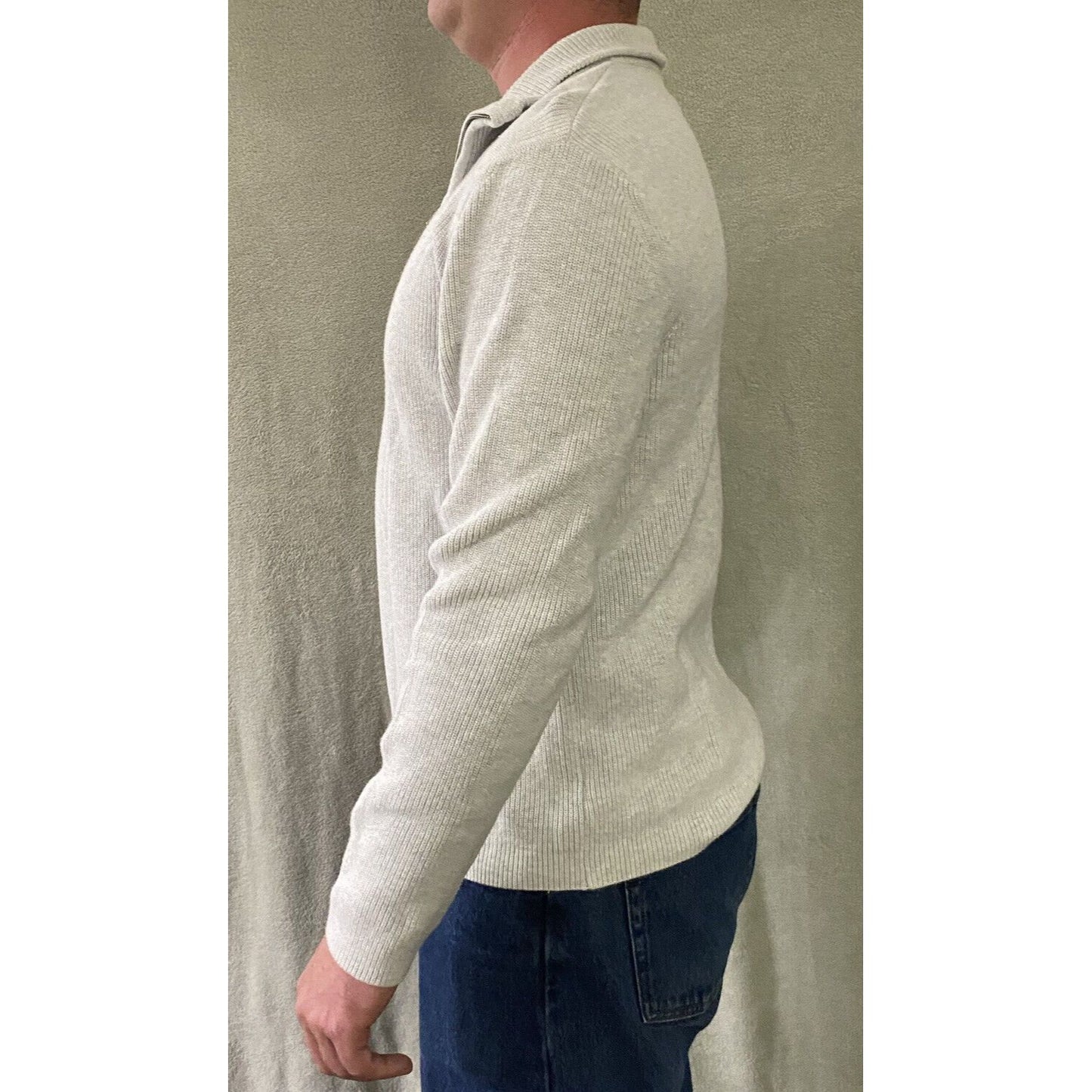Calvin Klein Men’s XL White Cotton Mock Neck 1/4 Zip Pullover Sweater