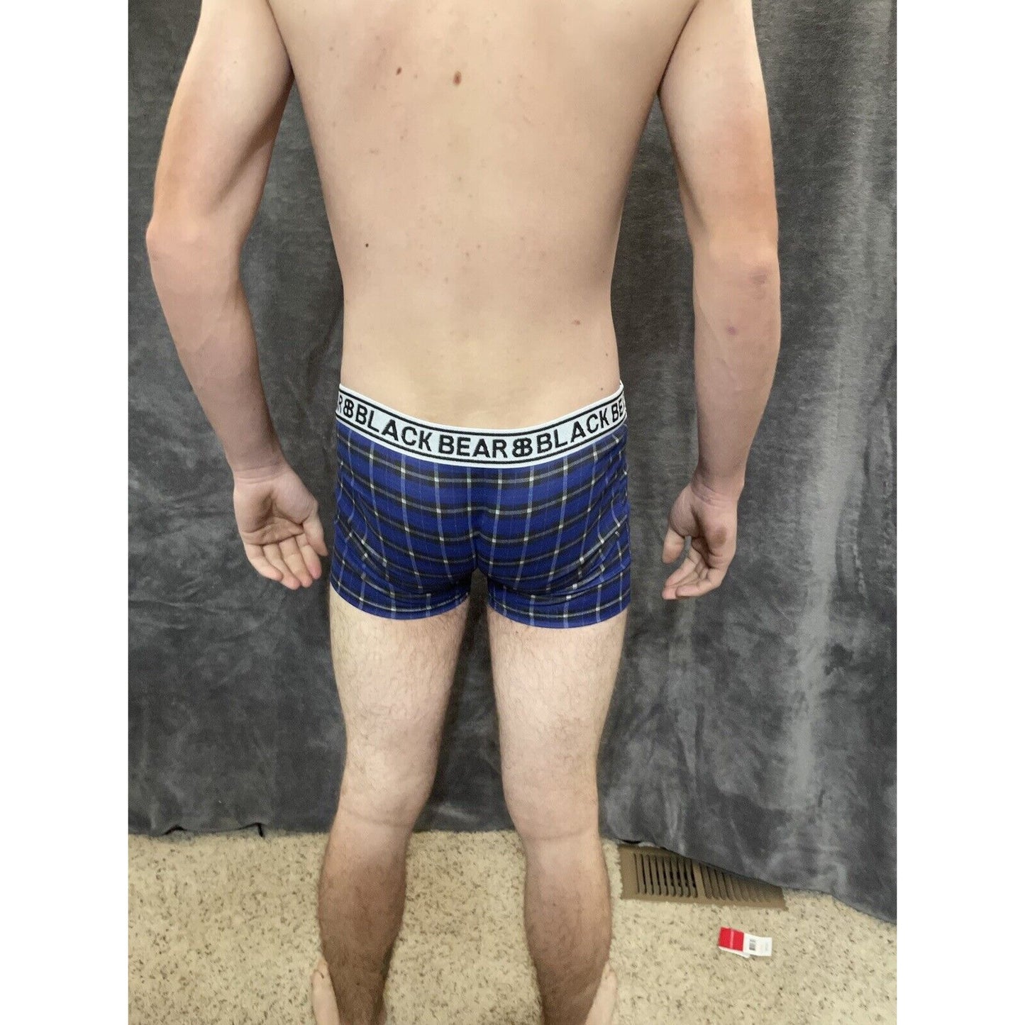 men's medium athletic trunk style black bear boxer brief Blue Black Plaid