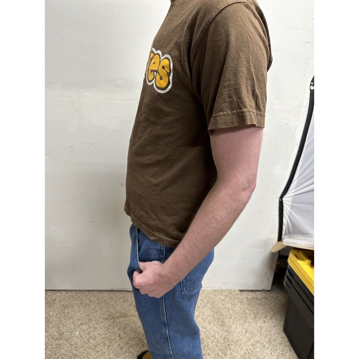 men’s san diego padres old logo style brown short sleeve youth large shirt