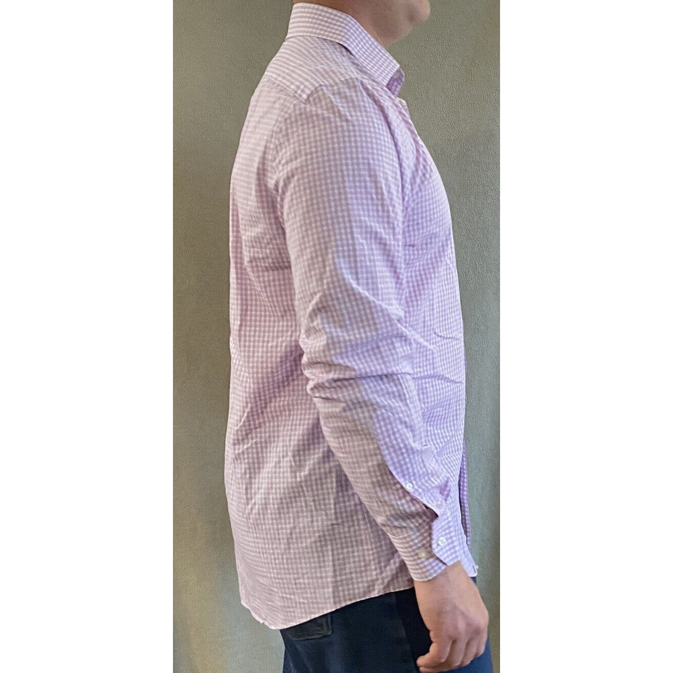 Stafford Travel Easy-care Broadcloth Mens Sz 16 Lilac Plaid Checks Long Sleeves