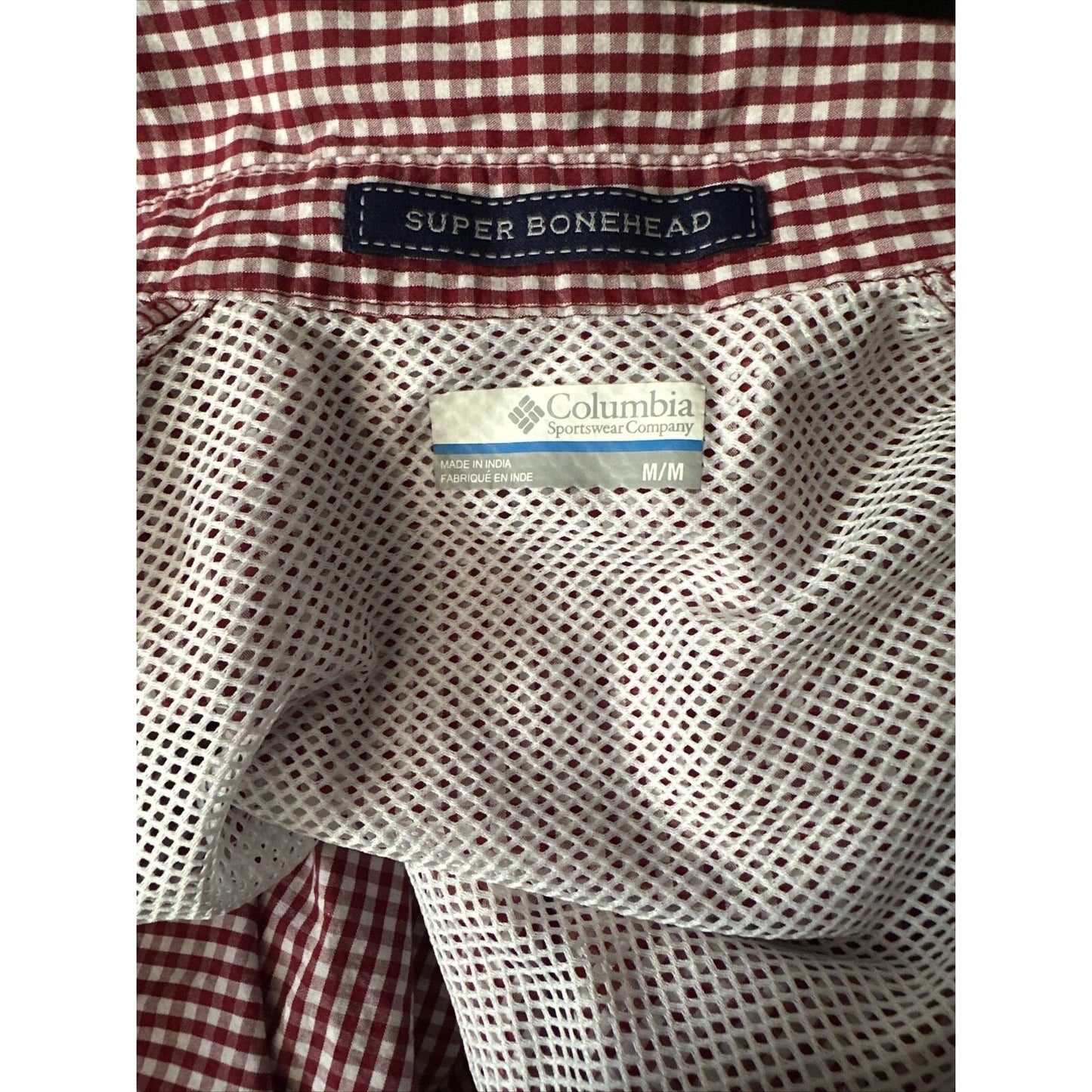 Men’s Red And White Checkered Columbia Super Bonehead Medium Gamecocks Shirt