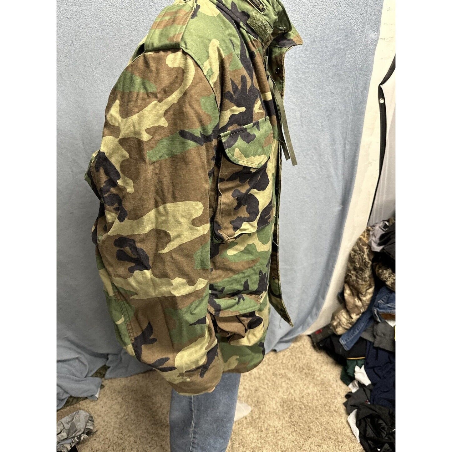 Men’s Large Regular Vintage BDU Uniform Cold Weather Field Jacket Woodland Camo