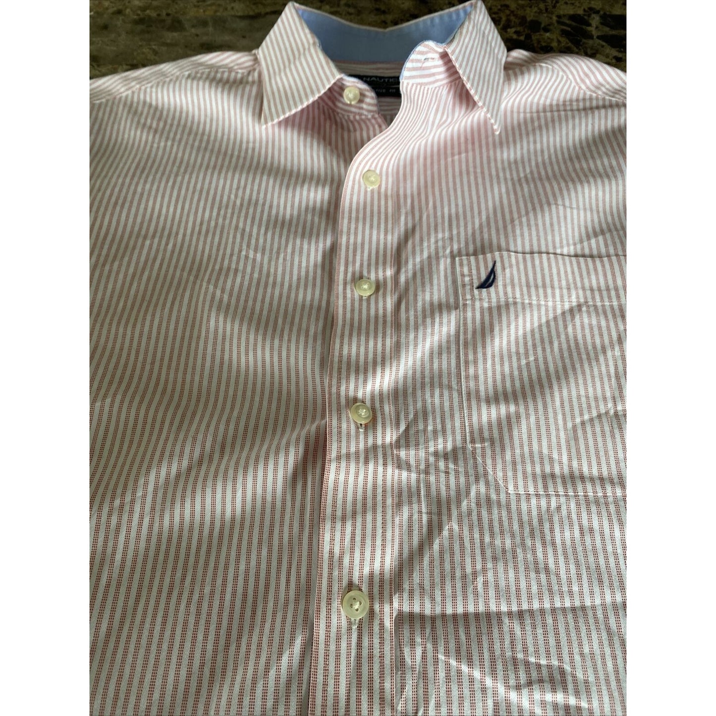 Nautica Men’s Size 16.5 (34/35) Active Fit Pink White Stripes Button-down Shirt