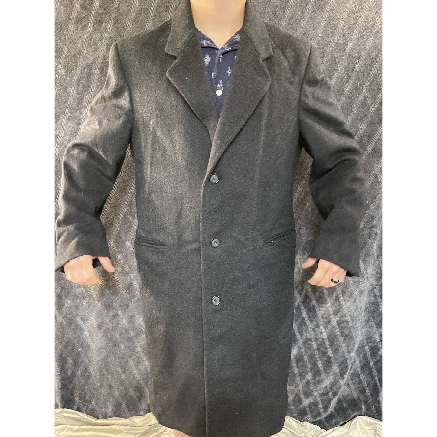 men’s today’s man brookcraft russian black wool poly cashmere coat