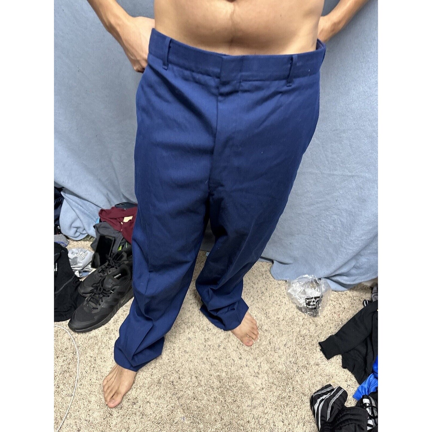 Men’s Blue Air Force Uniform Dress Pants Trousers 35L C Poly Wool