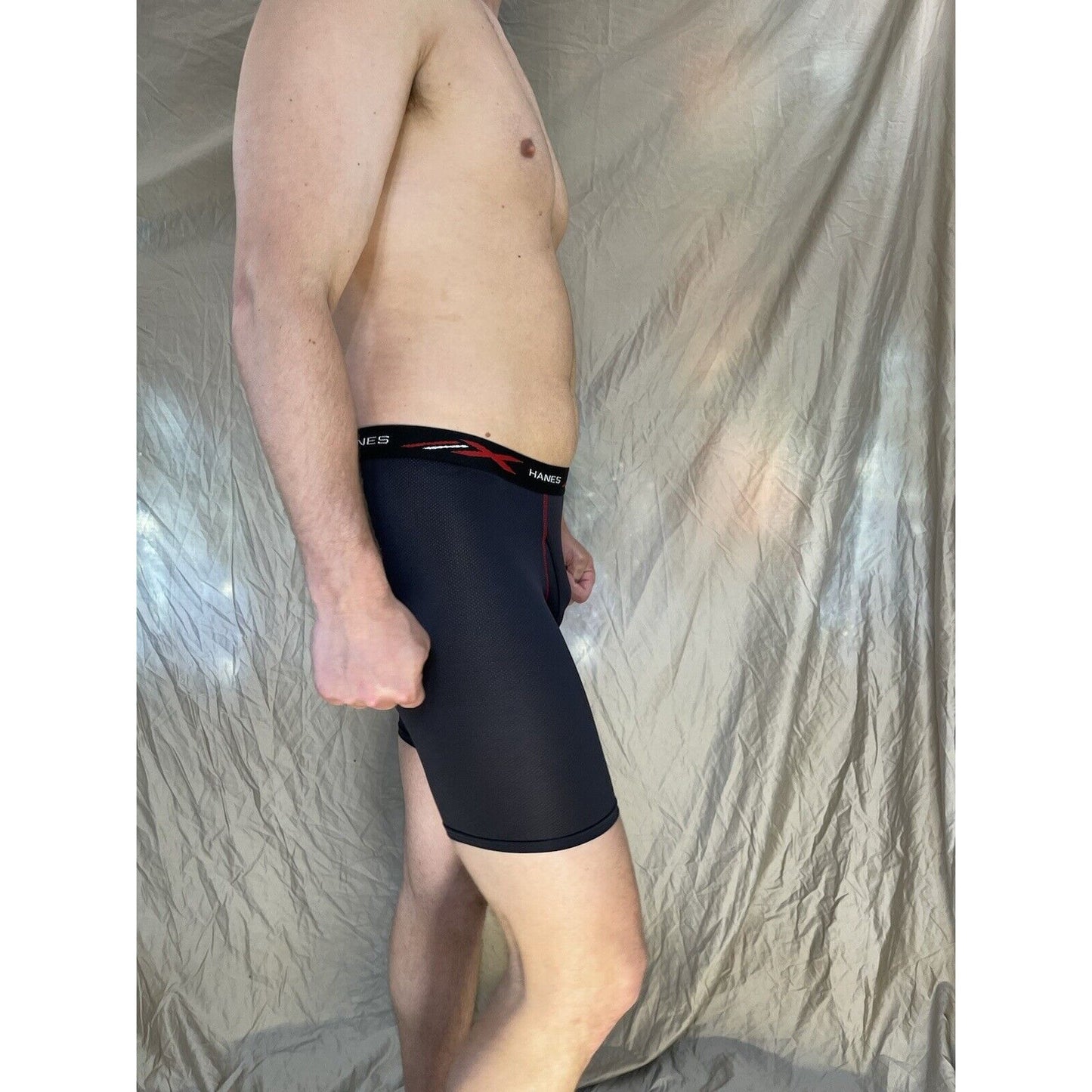 men's hanes x-temp Black and red medium compression boxer shorts