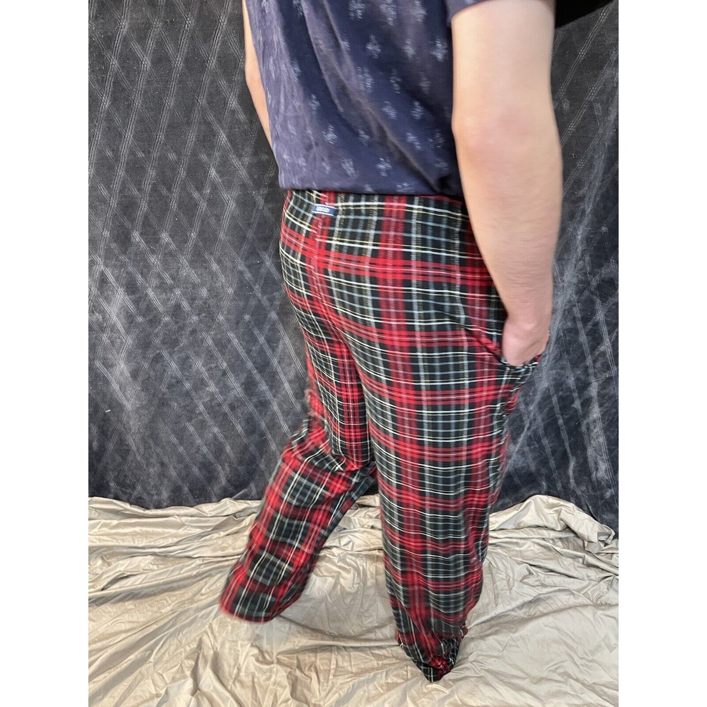 Izod Mens Lounge Sleep Pants Red Plaid Silky Flannel Pockets Button Fly Sz M