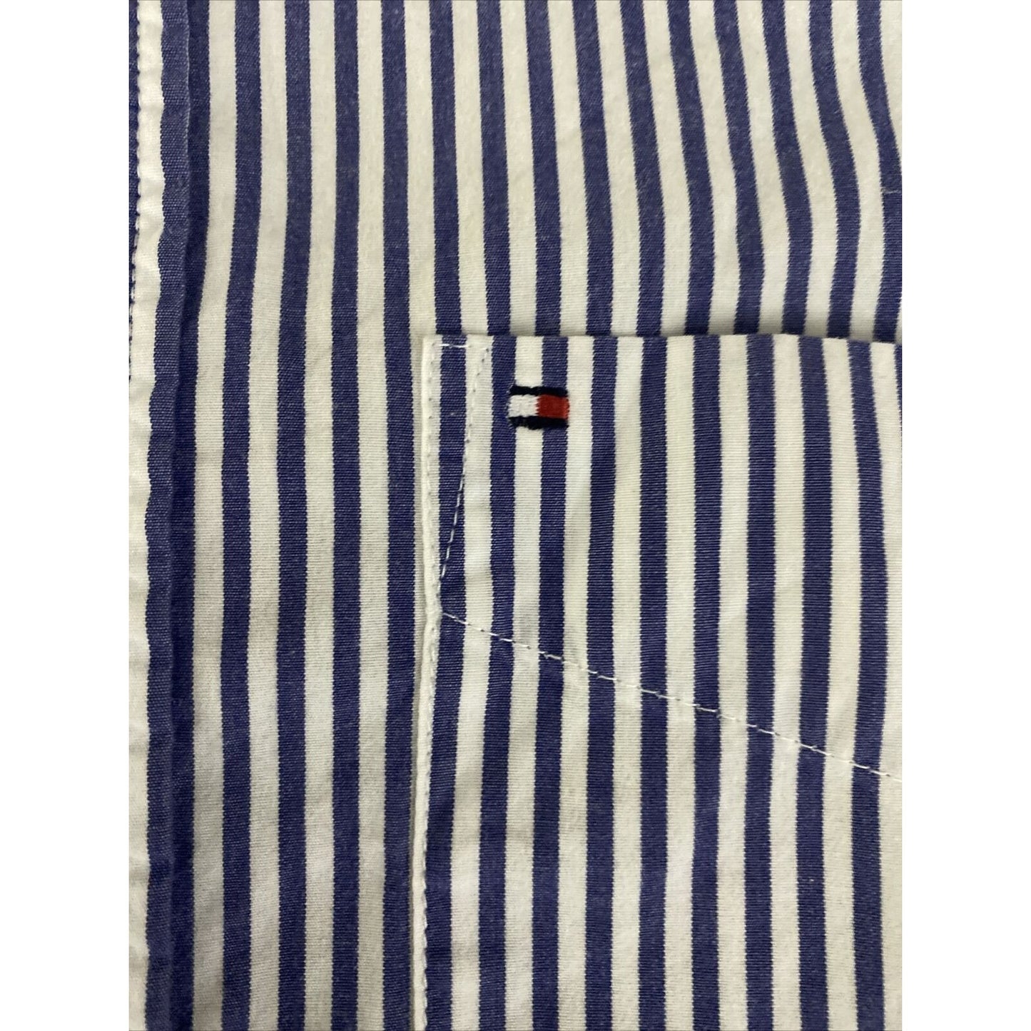 Tommy Hilfiger Men’s Small Blue White Stripes Button-down Cotton Long Sleeves