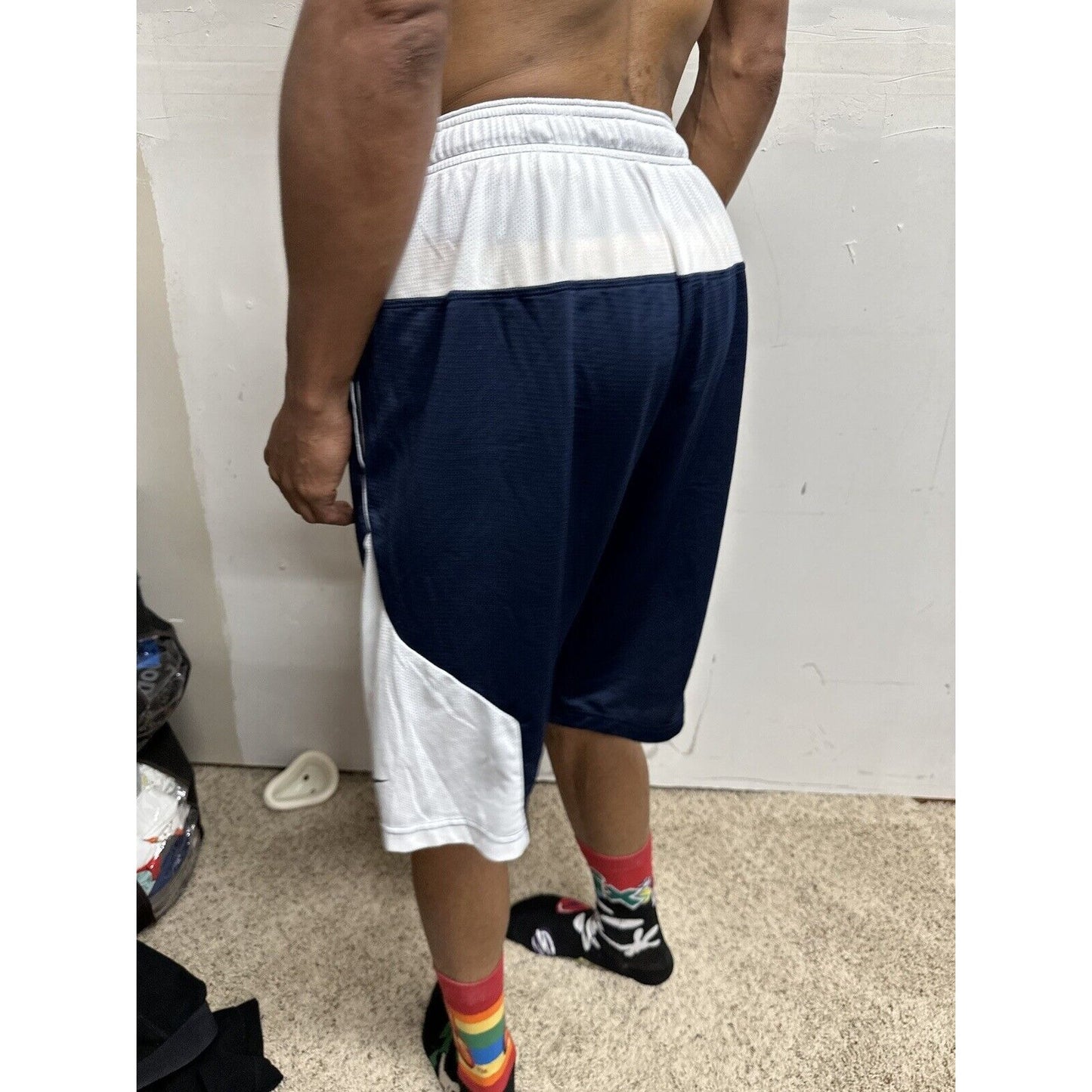 Men’s Nike Dri Fit Large Athletic Shorts Dri-fit Blue White With Pockets