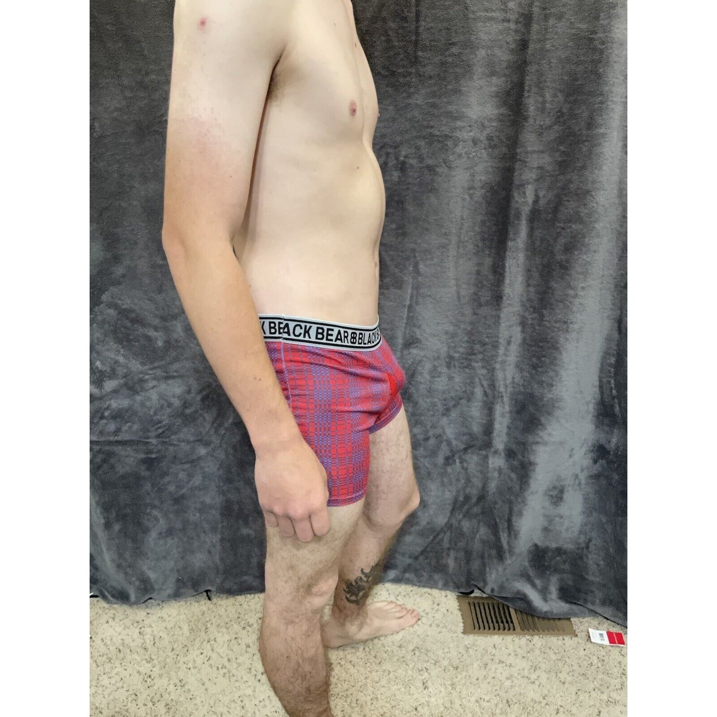 men's medium athletic trunk style black bear boxer brief Red And Blue Plaid