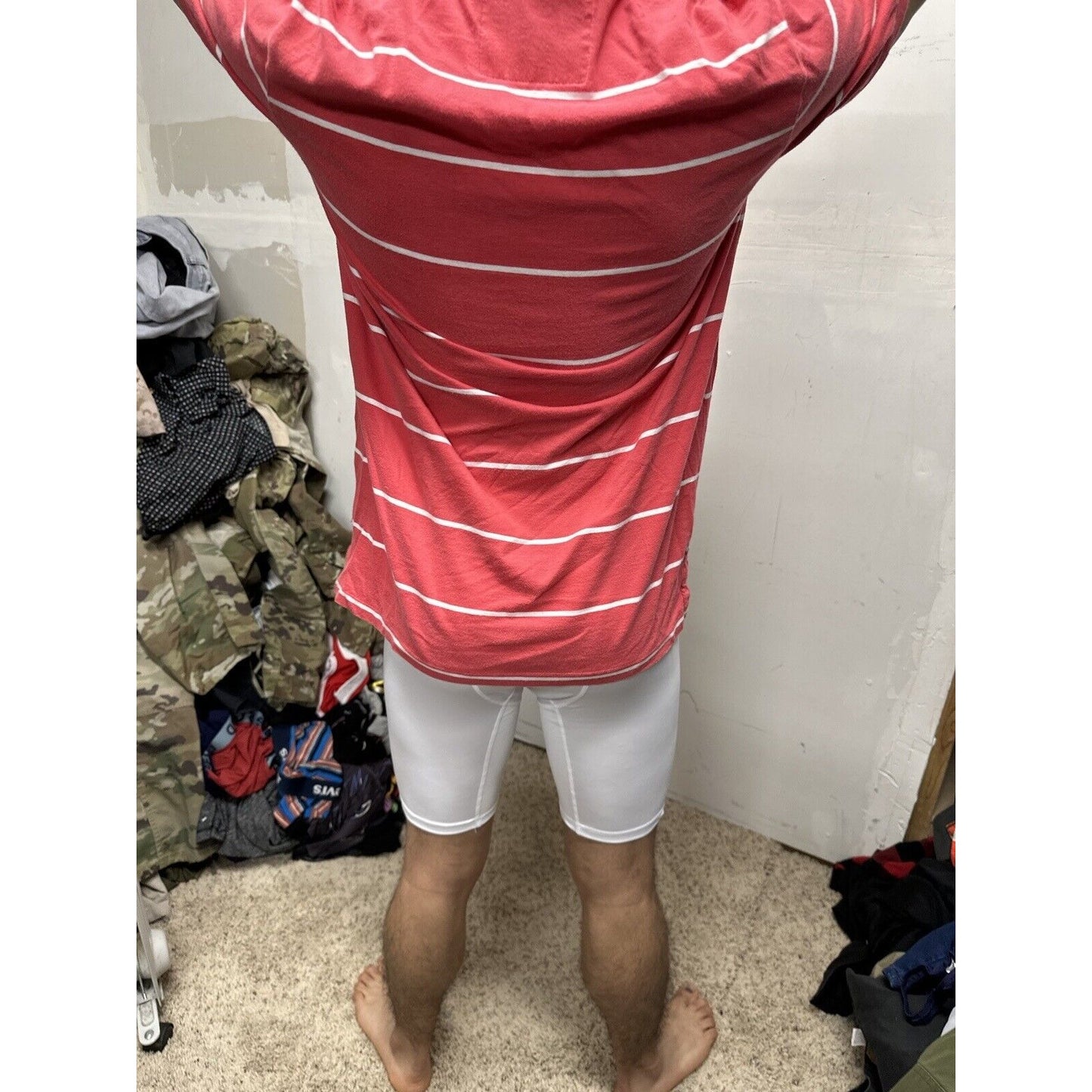 Men’s Vintage Fit American Eagle Polo Large Pink White Striped