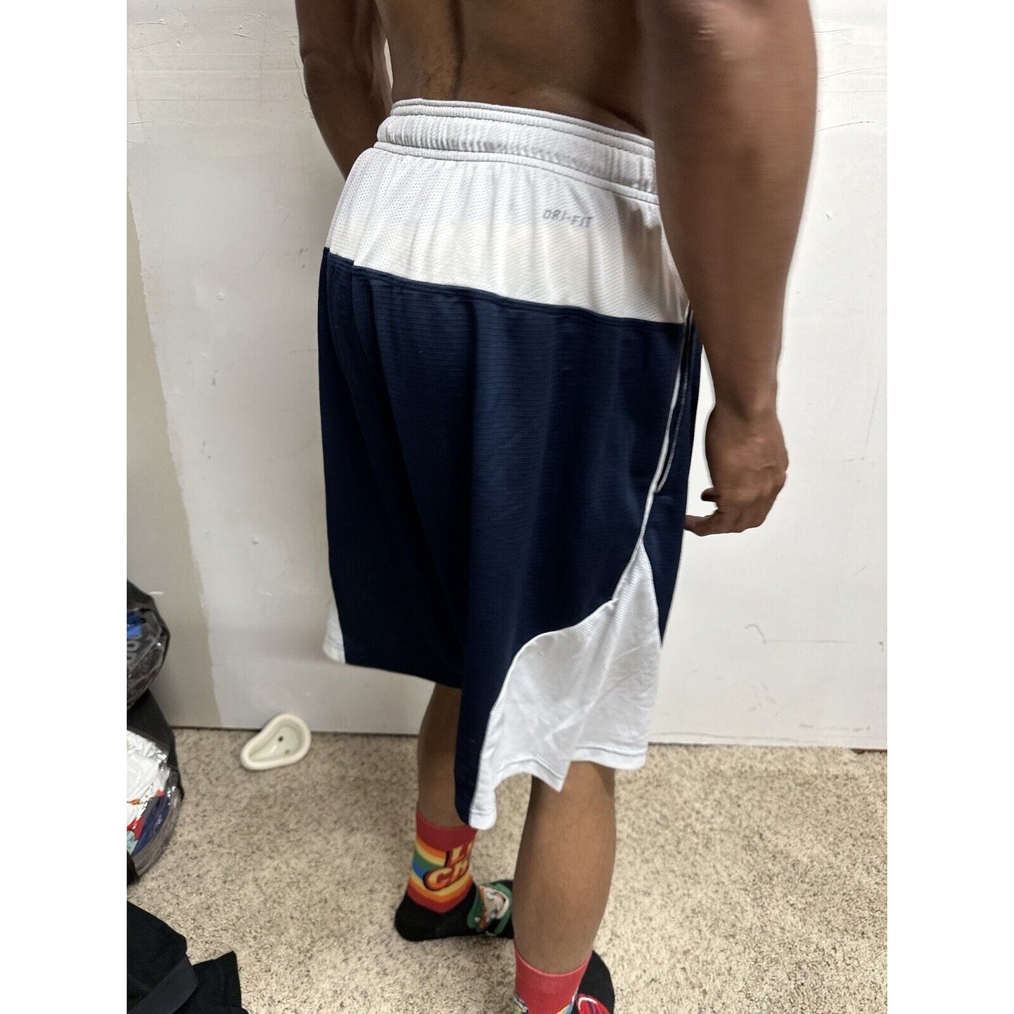 Men’s Nike Dri Fit Large Athletic Shorts Dri-fit Blue White With Pockets