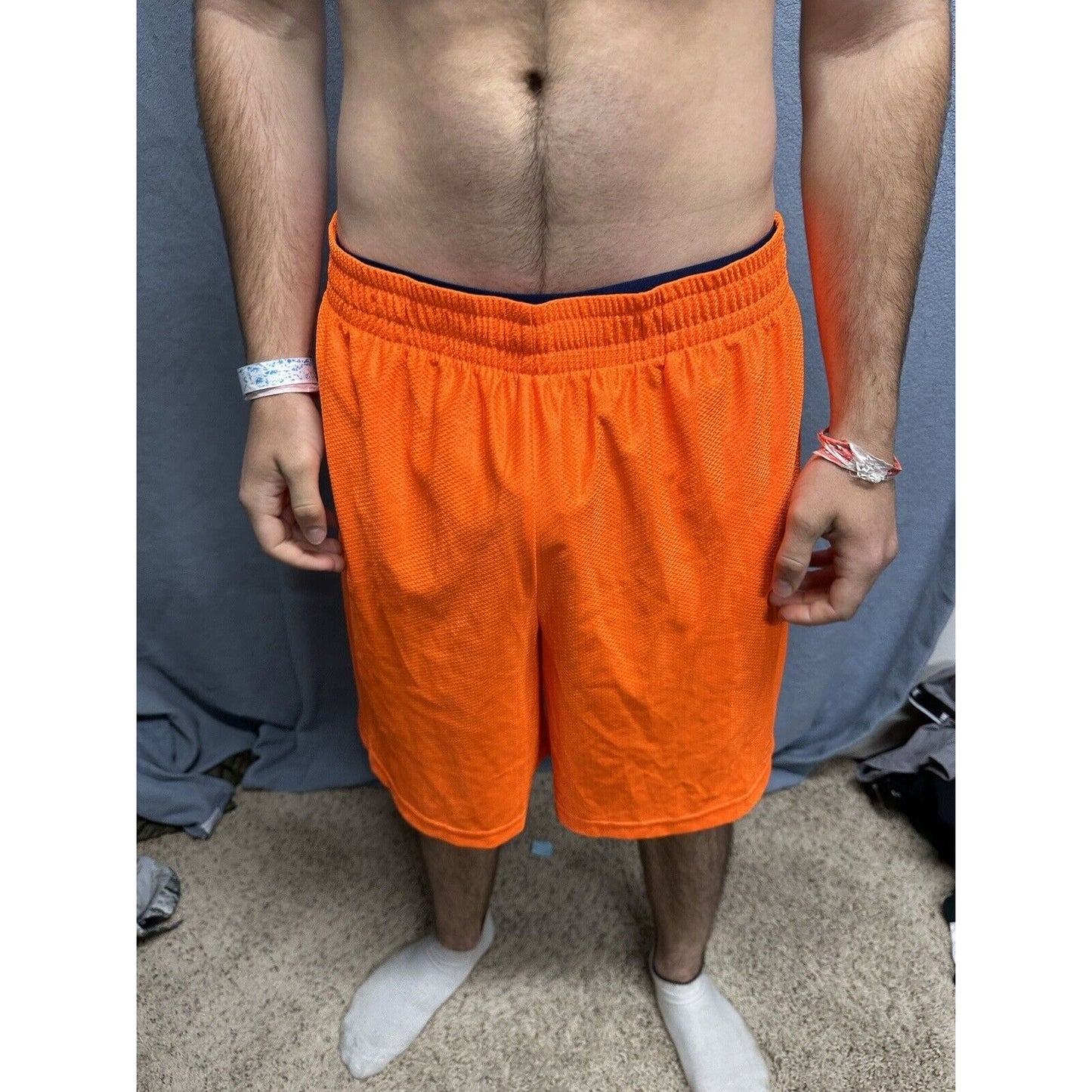 Men’s Neon Orange Starter Medium Athletic Shorts With Pockets