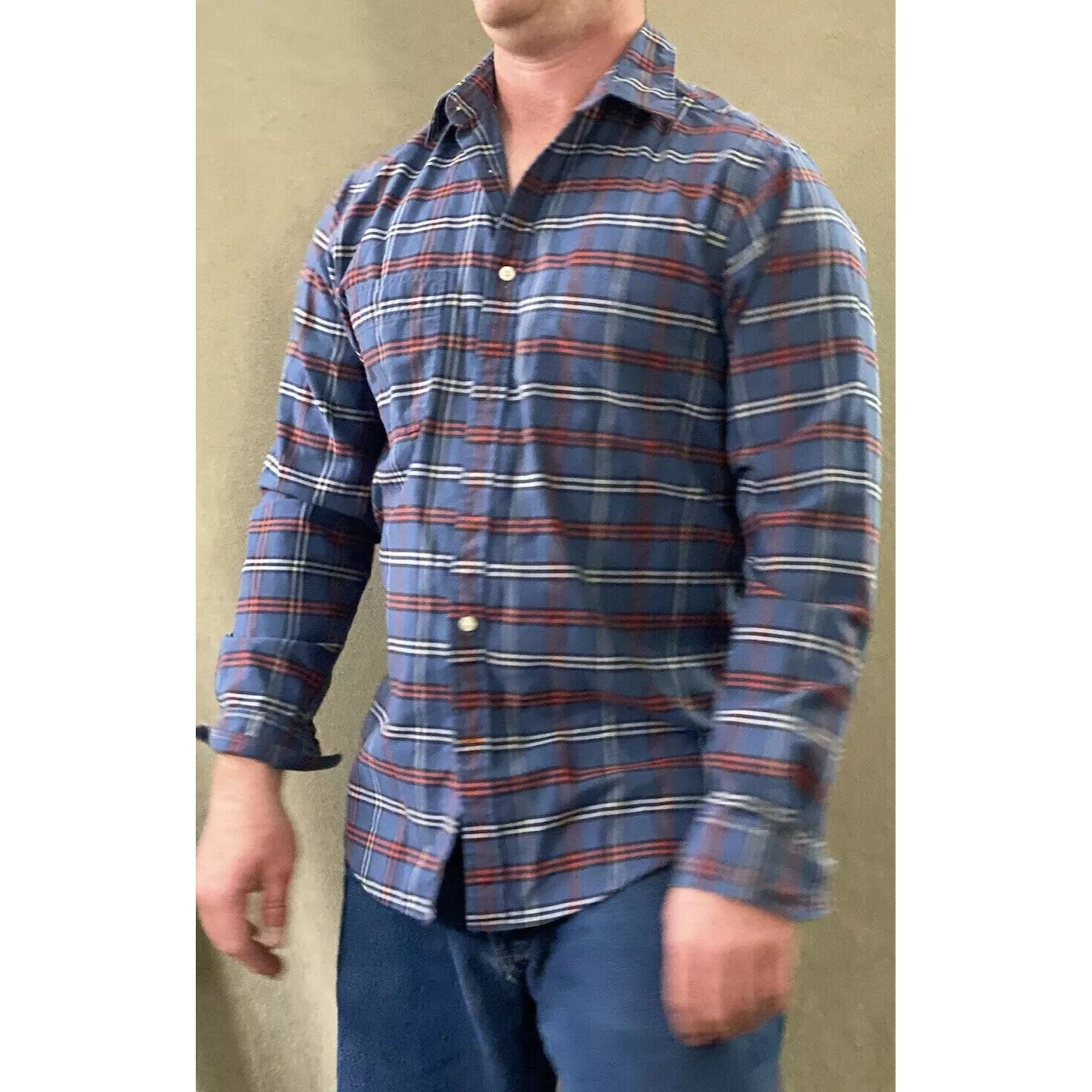Dockers Men’s Medium Blue Red White Plaid Casual Button-down Long Sleeves Shirt