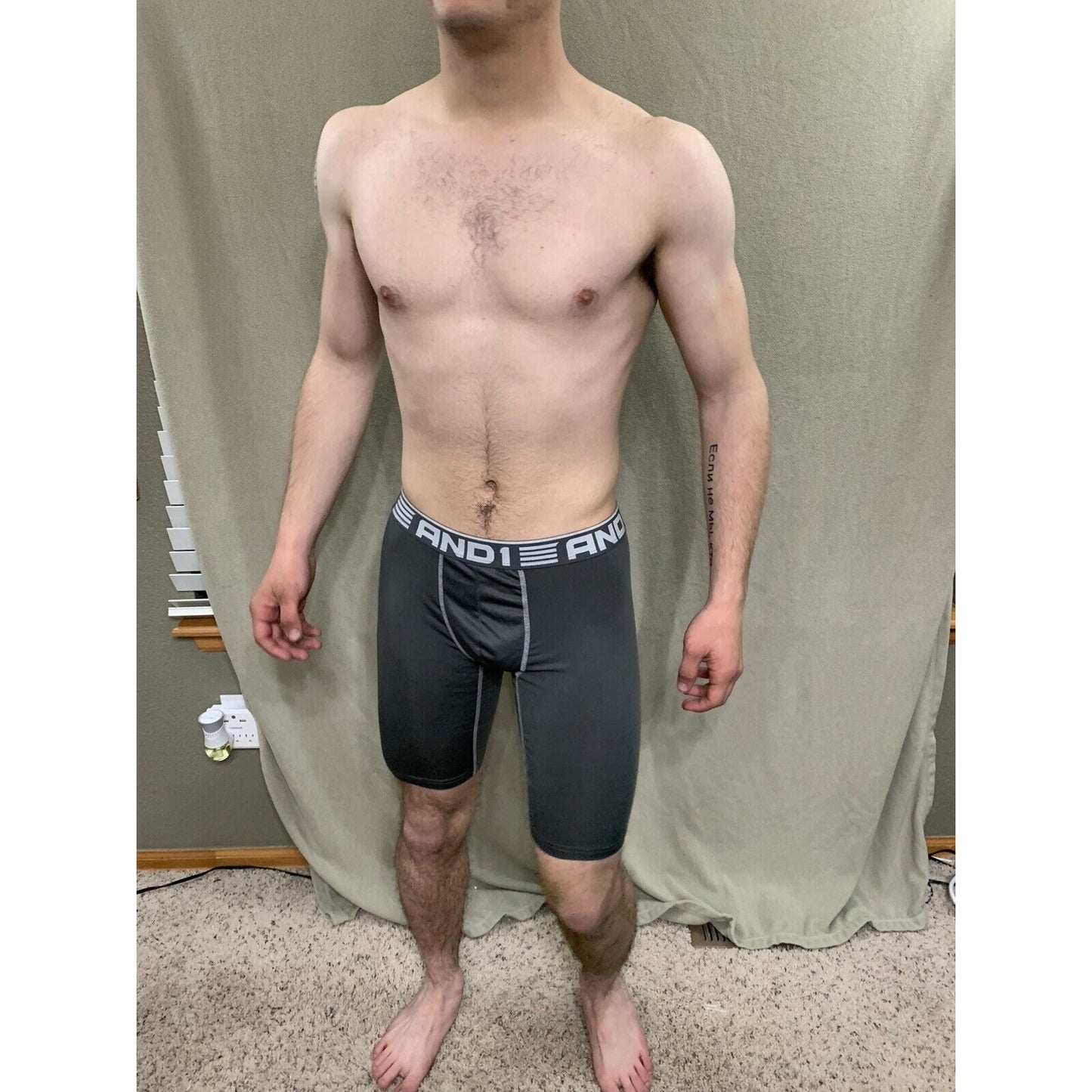 Men’s Gray With White Band Medium AND1 Compression Performance Boxer Briefs