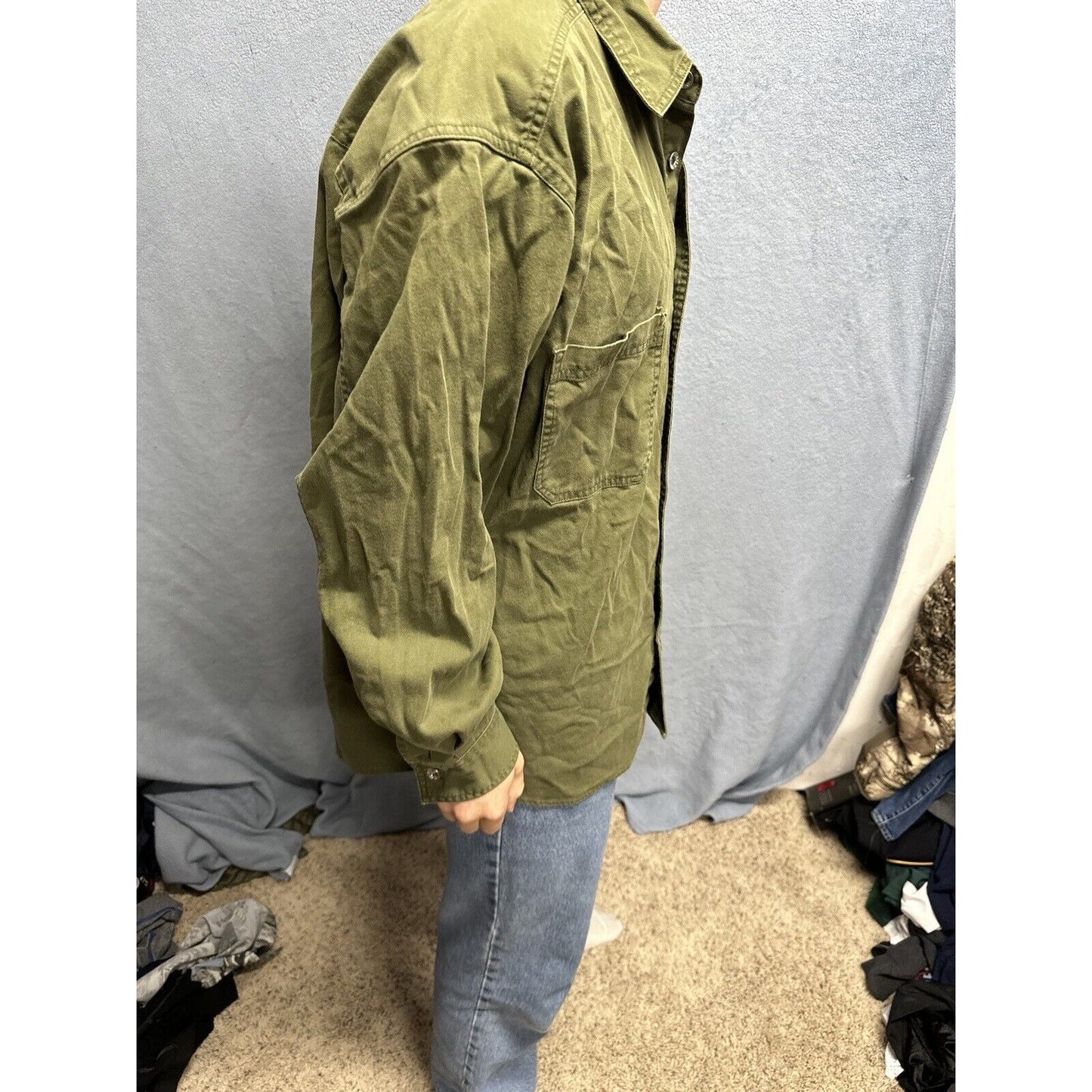 Men’s Drab Olive Green Levi’s Loose Fit Xl Cotton Button Up Long Sleeve Shirt