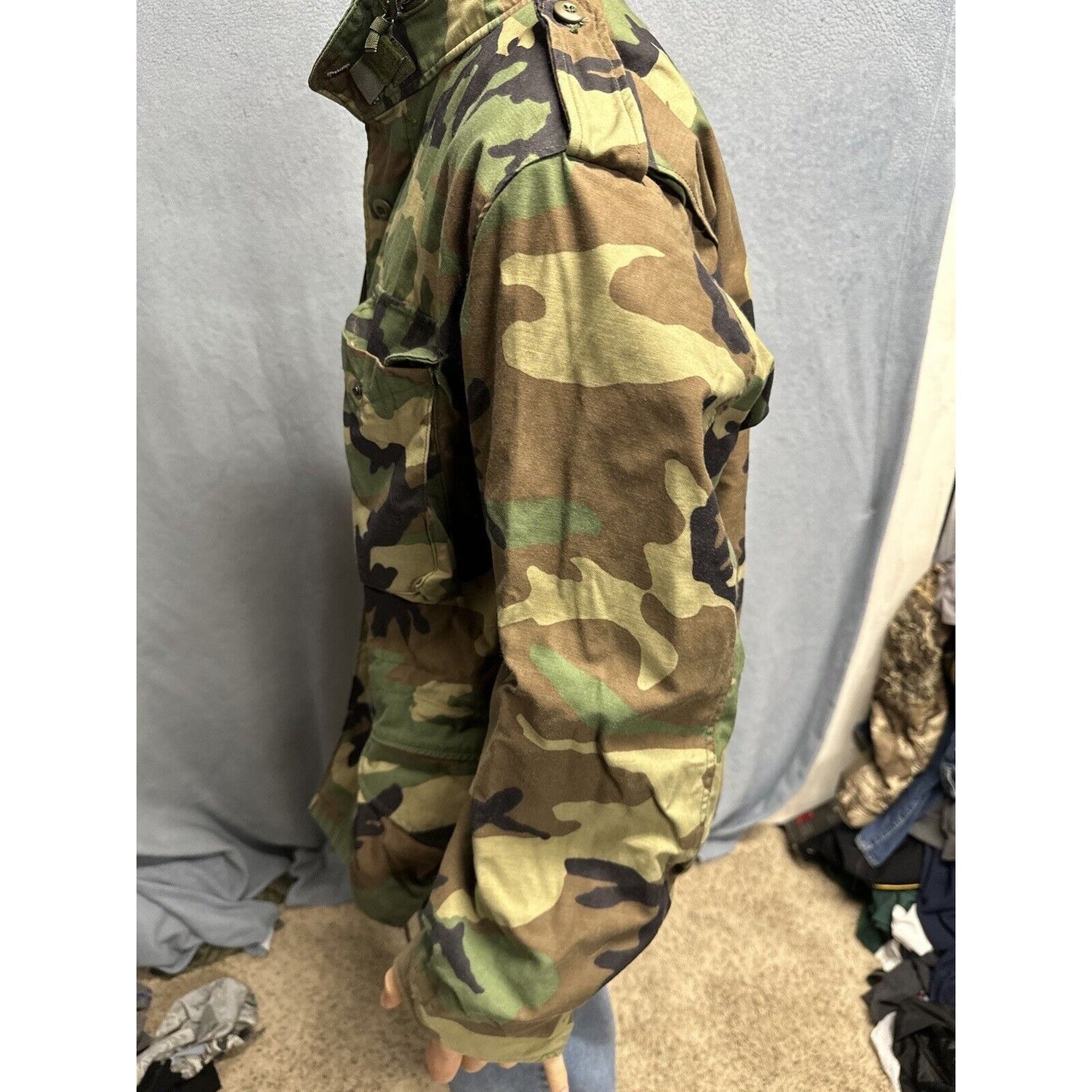 Men’s Large Regular Vintage BDU Uniform Cold Weather Field Jacket Woodland Camo