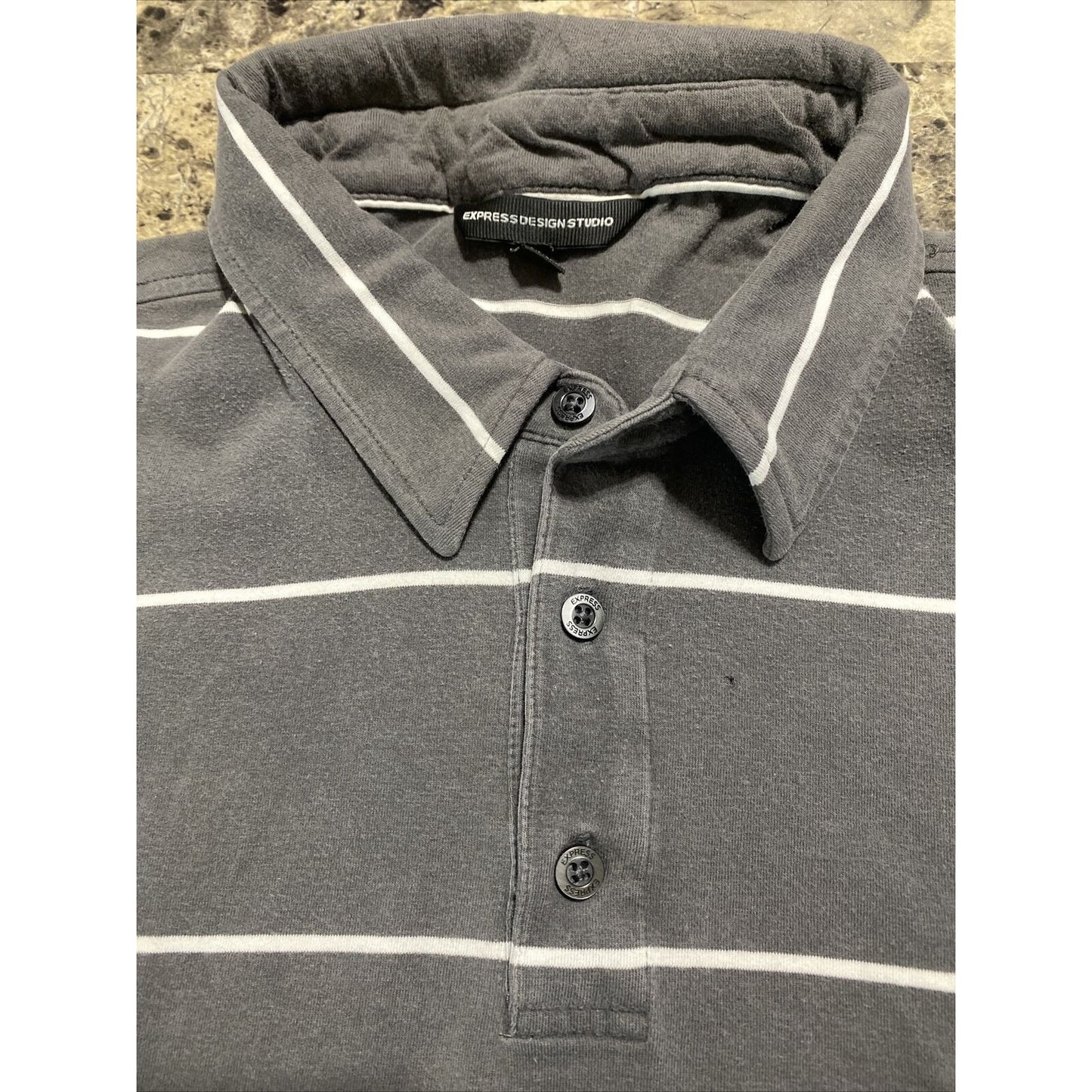 Express Design Studio Men’s Large Gray Stripes Cotton Stretch Polo Shirt