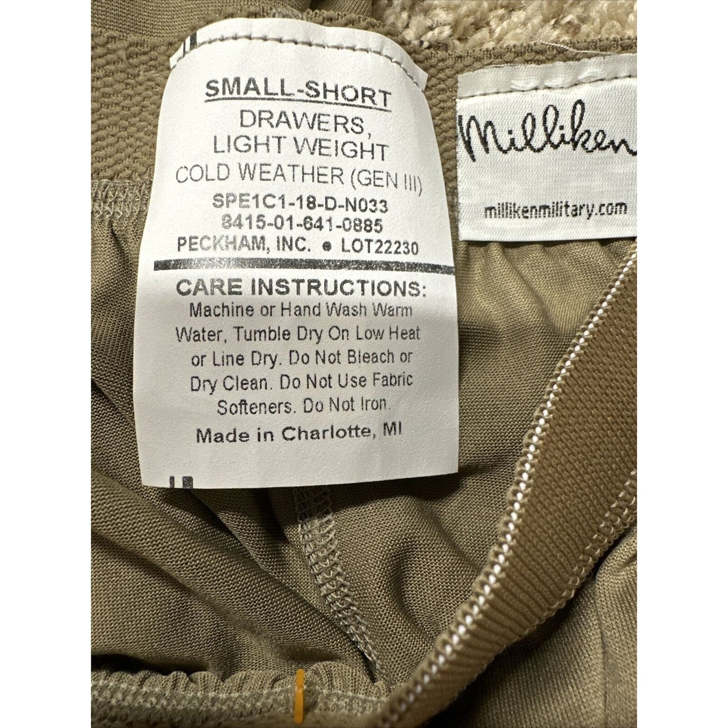 Men’s Milliken Small Short Drawers Light Weight Cold Weather Gen III