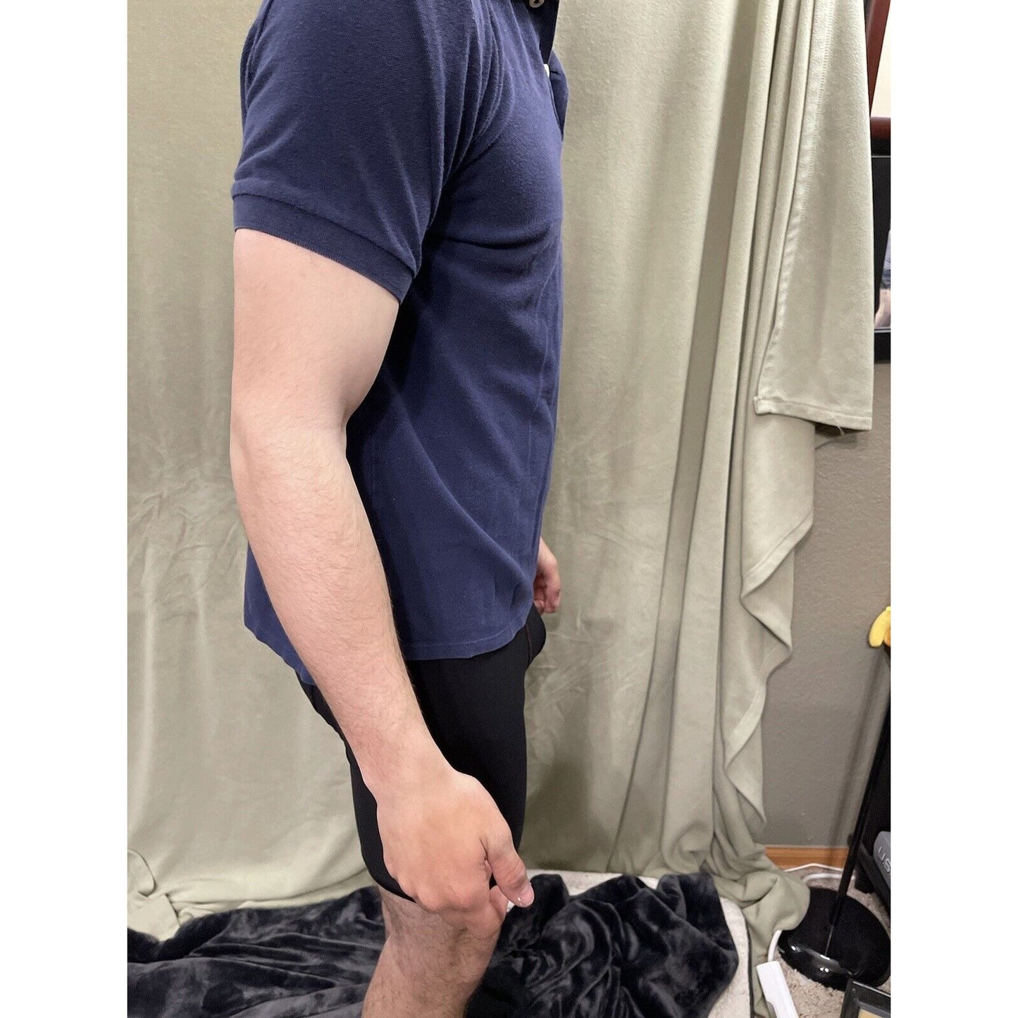 Express Men’s Medium Navy Blue Muscle Fitted Cotton Pique Polo Shirt
