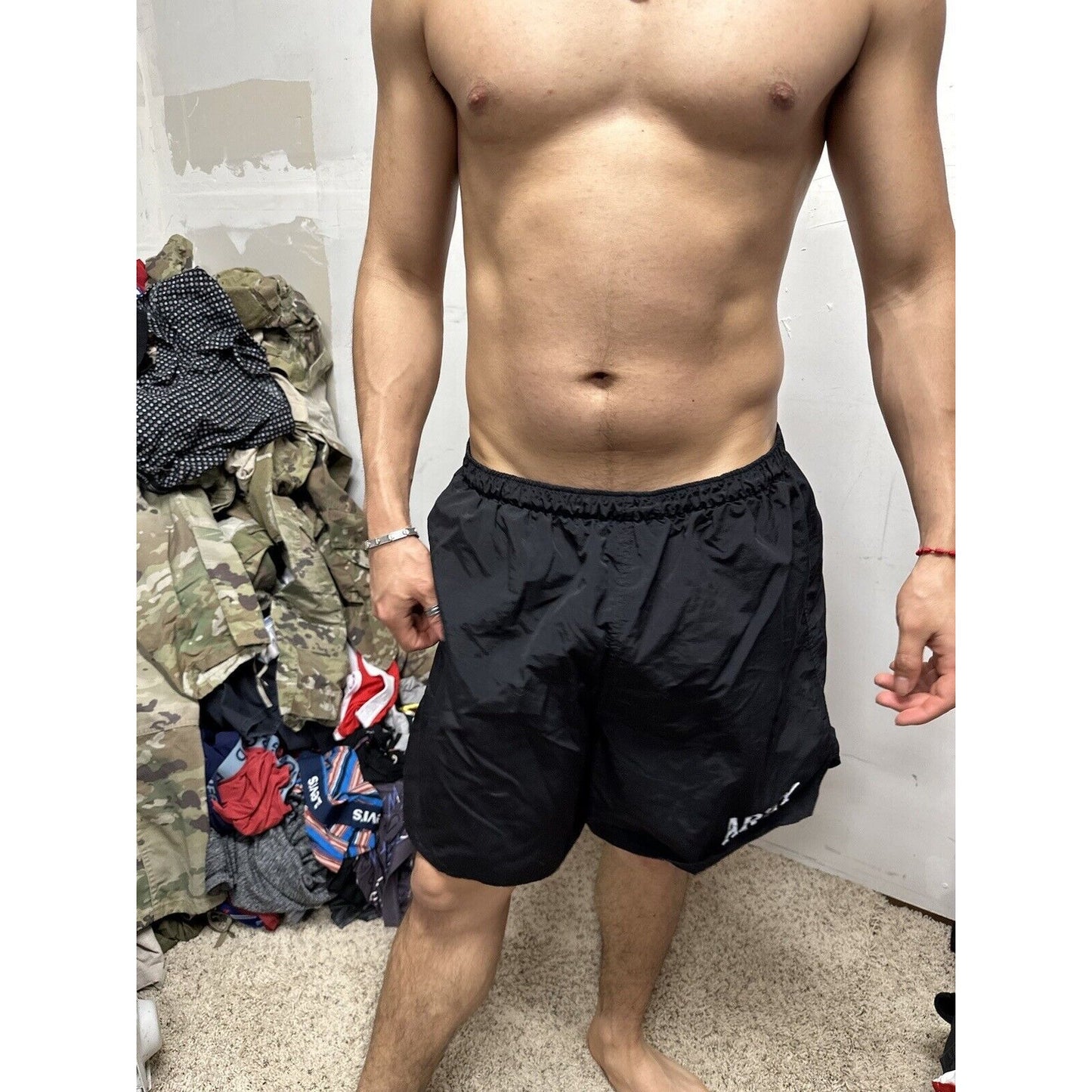 Men’s Army PT Shorts Vintage Black With Silver Reflective Logo Uniform Multi