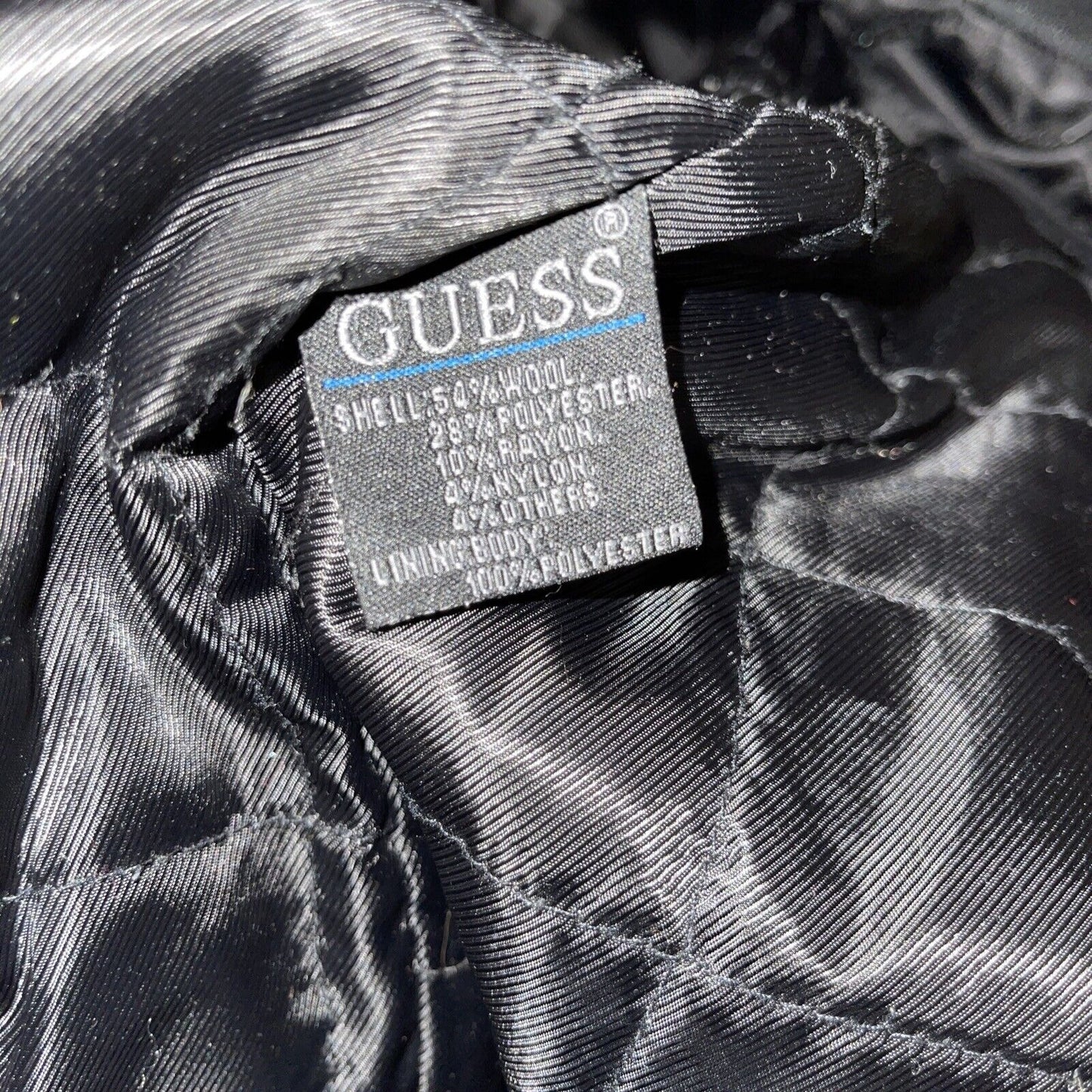 men's large guess jacket overcoat wool poly blend Black
