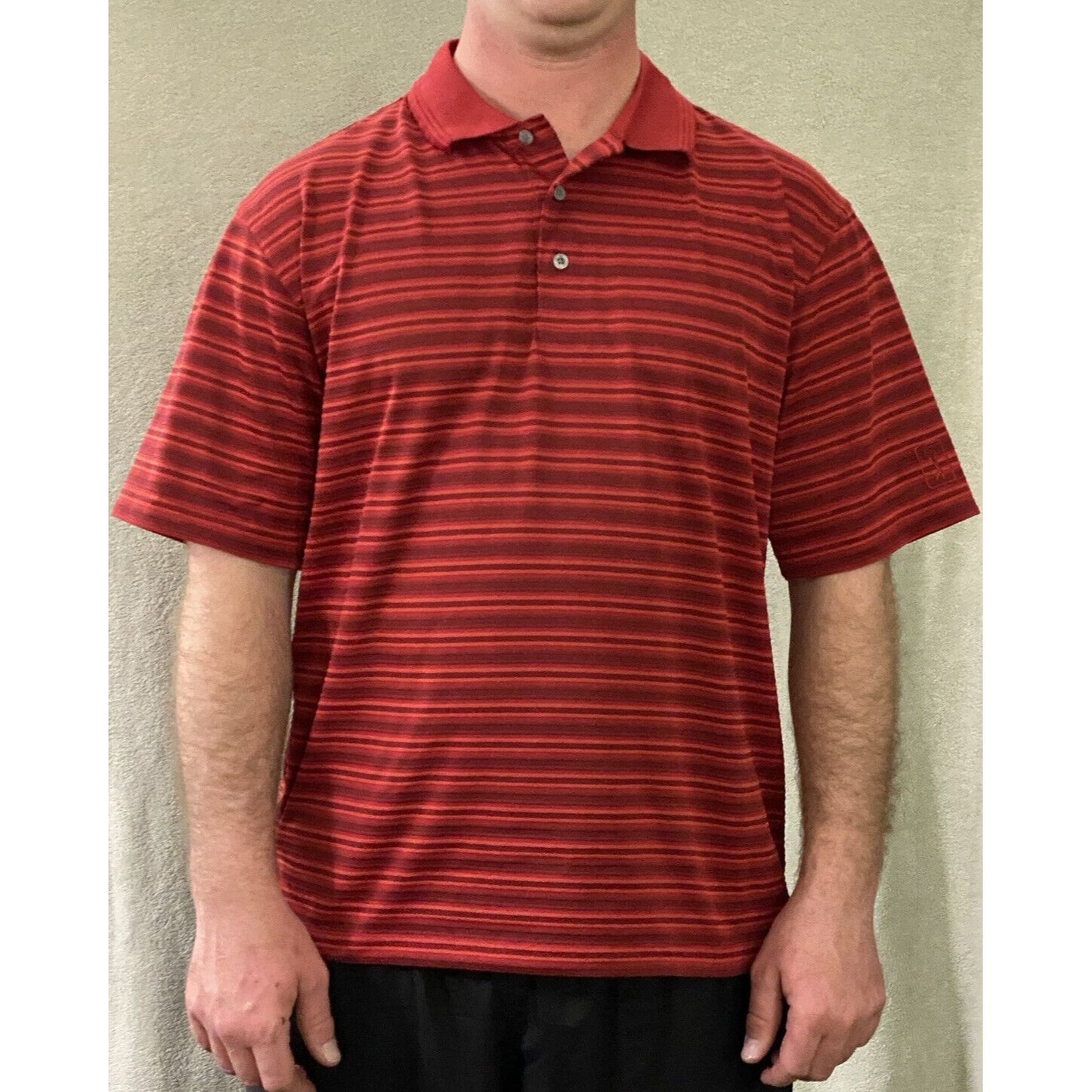 PGA Tour Men’s Large Golf Red Stripes Polyester Polo Shirt