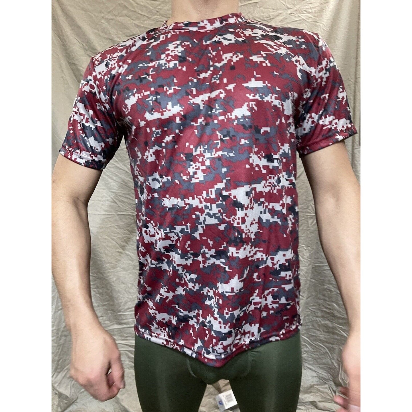 Boy's Youth Large Camo Alleson Athletic Dark Red Compression Workout Shirt