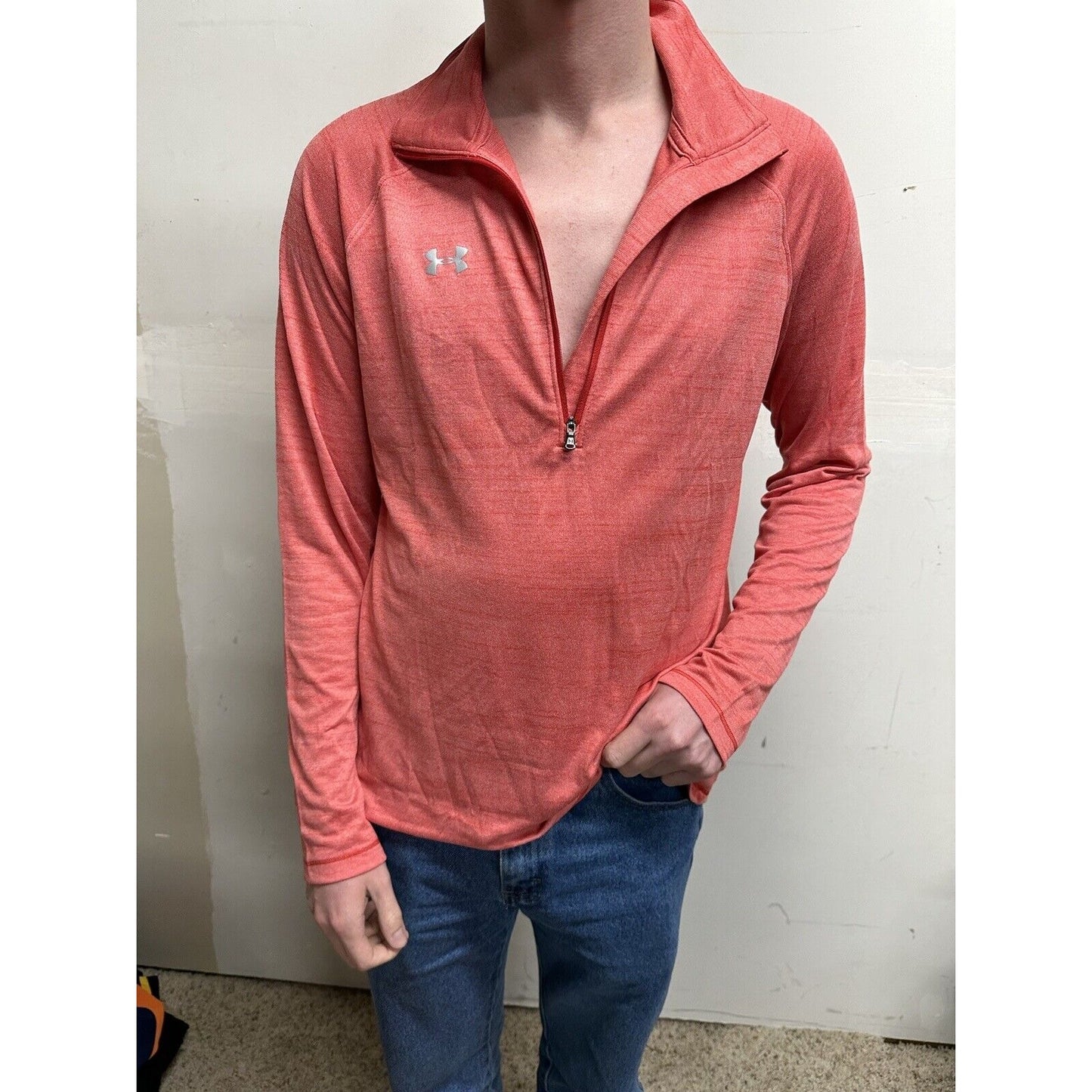 men’s loose under armour quarter zip long sleeve corral pullover shirt Large