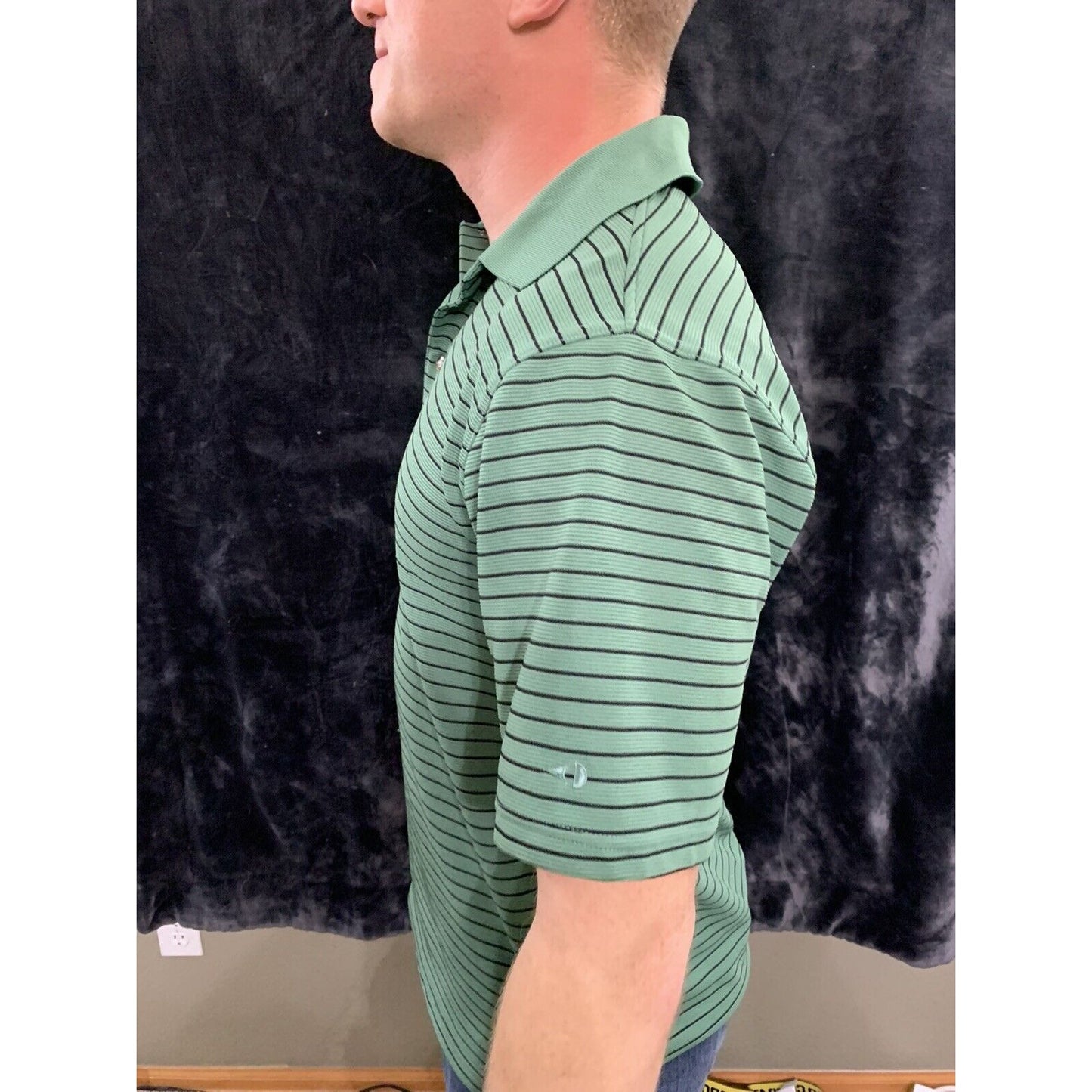 Grand Slam Mens Short Sleeve Green Striped Performance Golf Polo Polyester Sz M